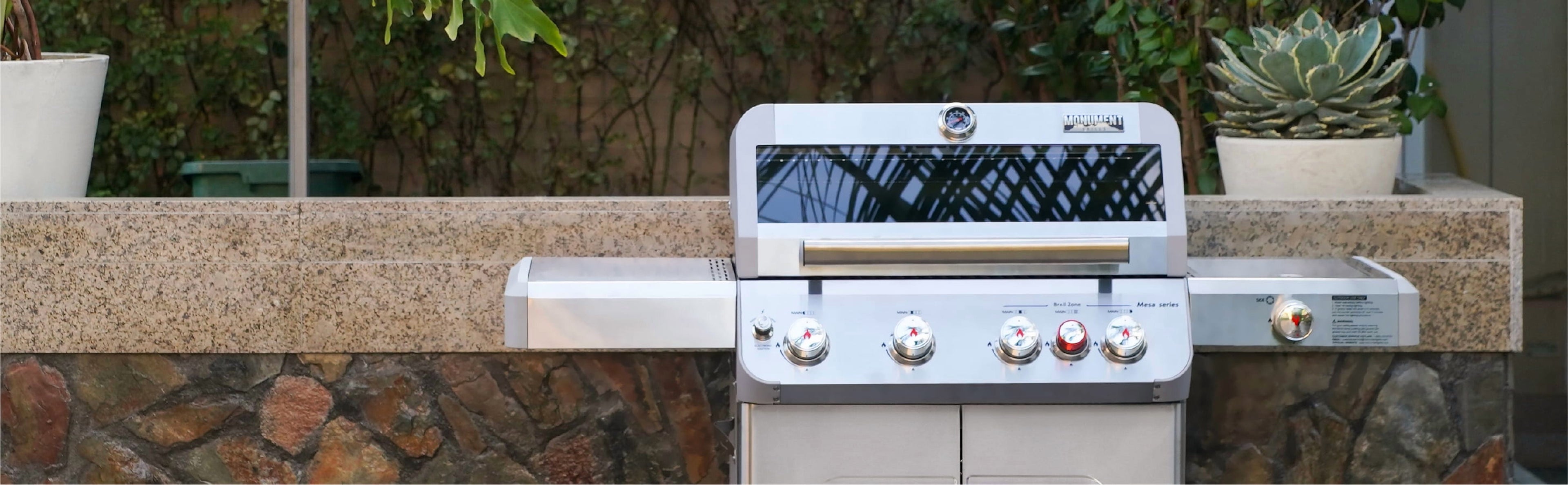 Monument Grills Mesa 4-Burner Stainless Steel Propane Gas Grill with Clear View Lid, Side Burner, LED Controls Monument Grills