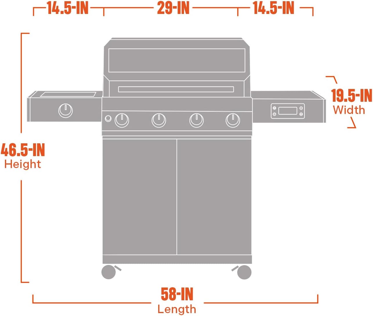 Denali 4-Burner Propane Gas Grill in Stainless with Clearview Lid, 3-Phase LED Controls, Grill Cover, and Side Burner Monument Grills