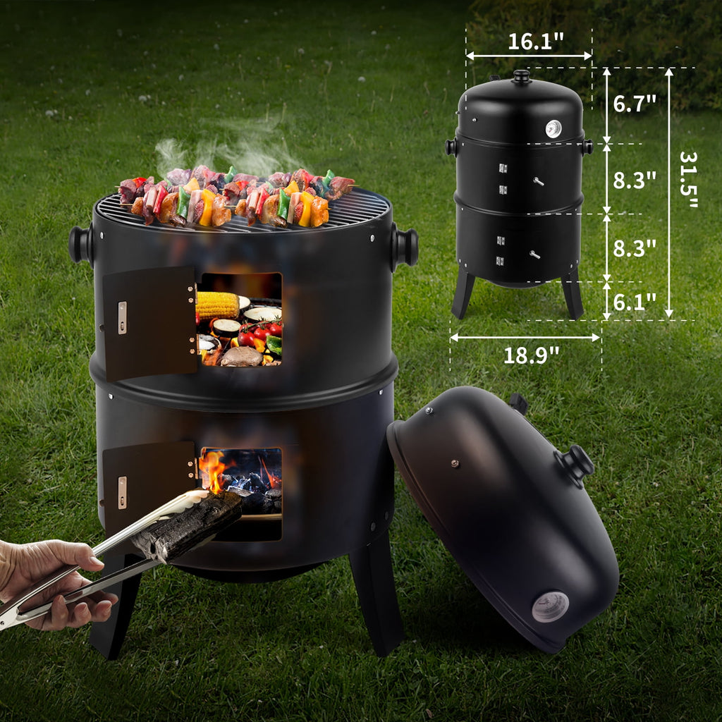 Debonair 3-in-1 Vertical Charcoal Smoker Portable BBQ Smoker Grill with Detachable 2 Layer Debonair
