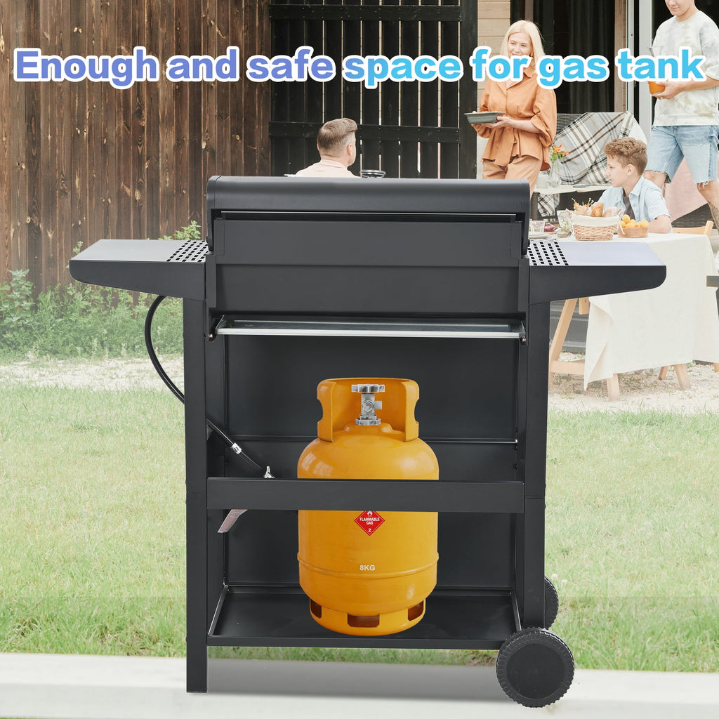 Minyam 4-Burner Propane Gas Grill with Side Shelves and Wheels, Stainless Steel Gas Grills
