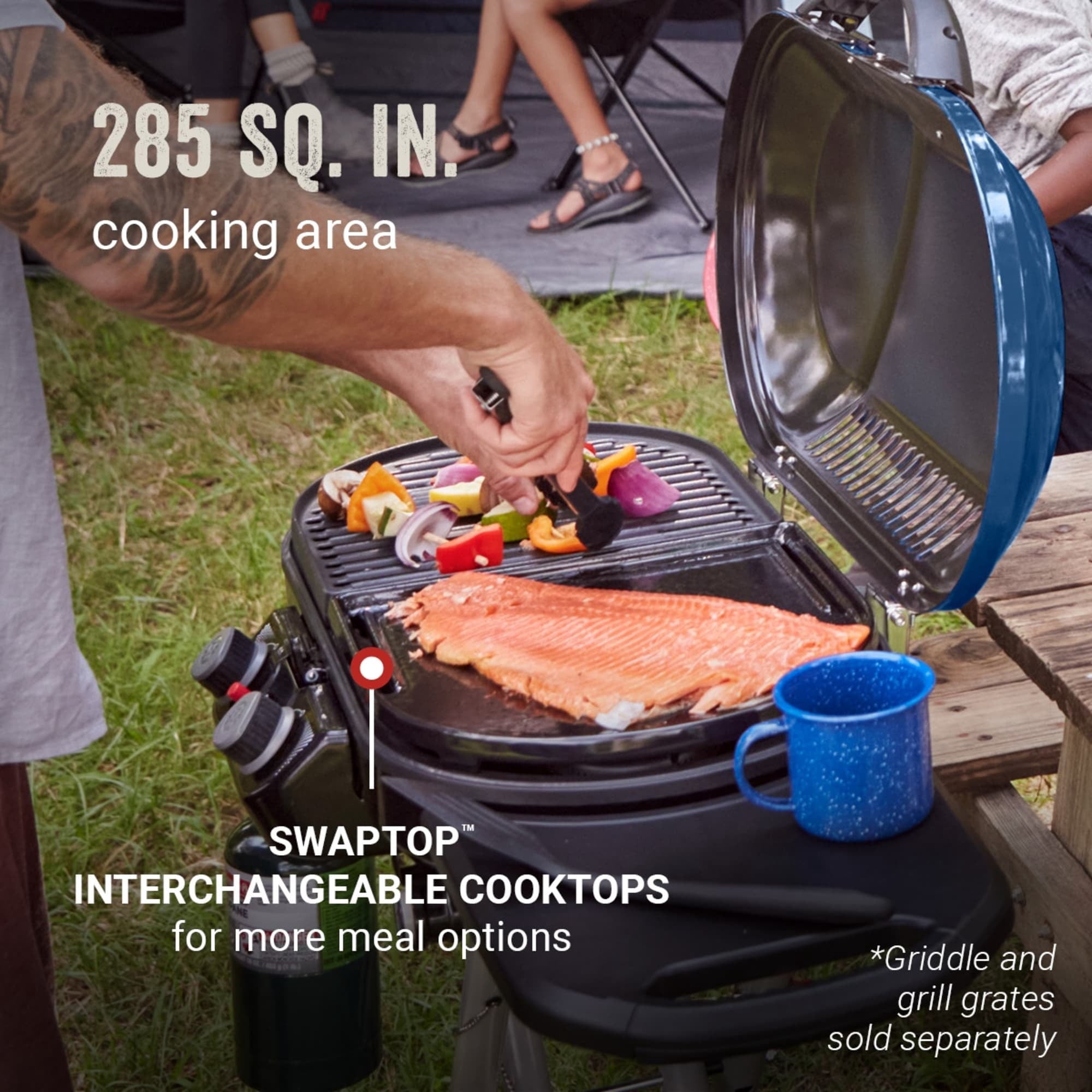 Coleman RoadTrip X-Cursion 2 Burner Propane Grill for Outdoor Camping and BBQ, Stand Up Grill, Blue Gas Grills