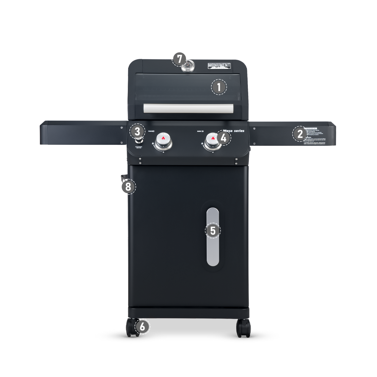 Mesa 2-Burner Propane Gas Grill in Black with Clear View Lid , LED Controls, and Grill Cover Monument Grills