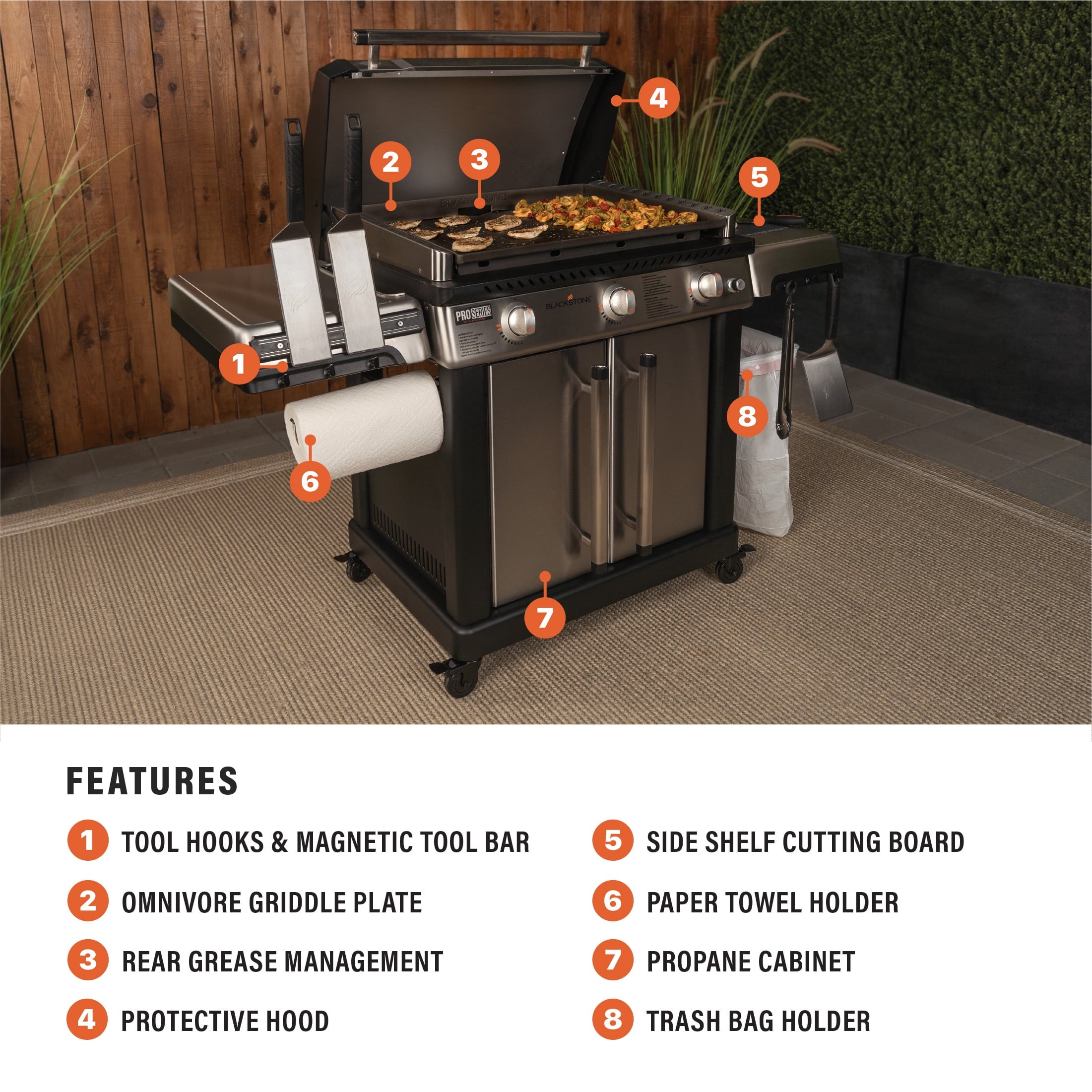 Blackstone Pro Series Outdoor Griddle, 28 Inch XL 3-Burner Flat Top Grill with Cabinet, Stainless Steel Gas Grills