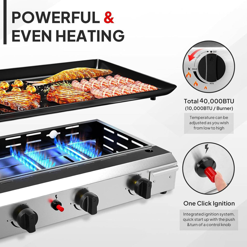 4-Burner Portable Propane Griddle with Nonstick Enameled Cooking Surface, 40,000 BTU Tabletop Flat Gas Grill for Outdoor Cooking, Camping, Tailgating Unbranded