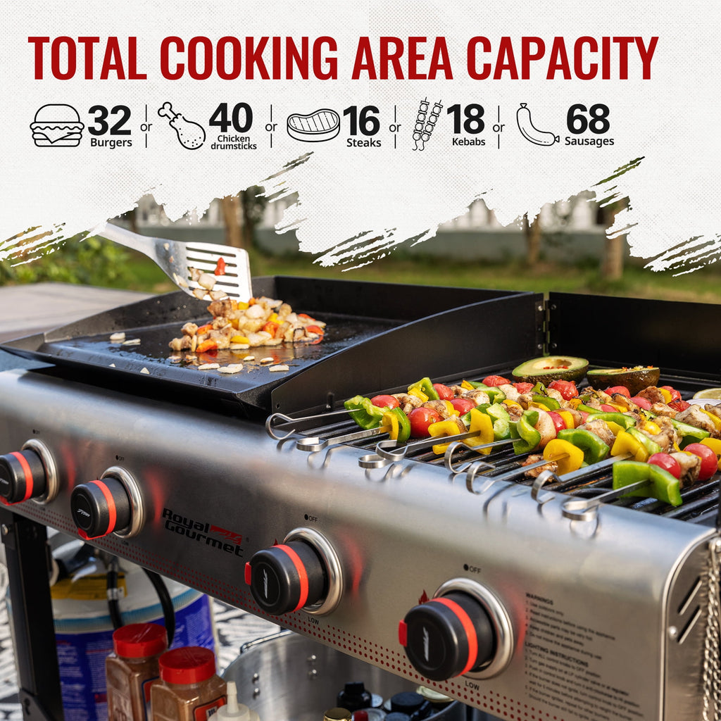Royal Gourmet GD403 4-Burner Portable Flat Top Gas Grill and Griddle Combo Grill with Folding Legs Royal Gourmet