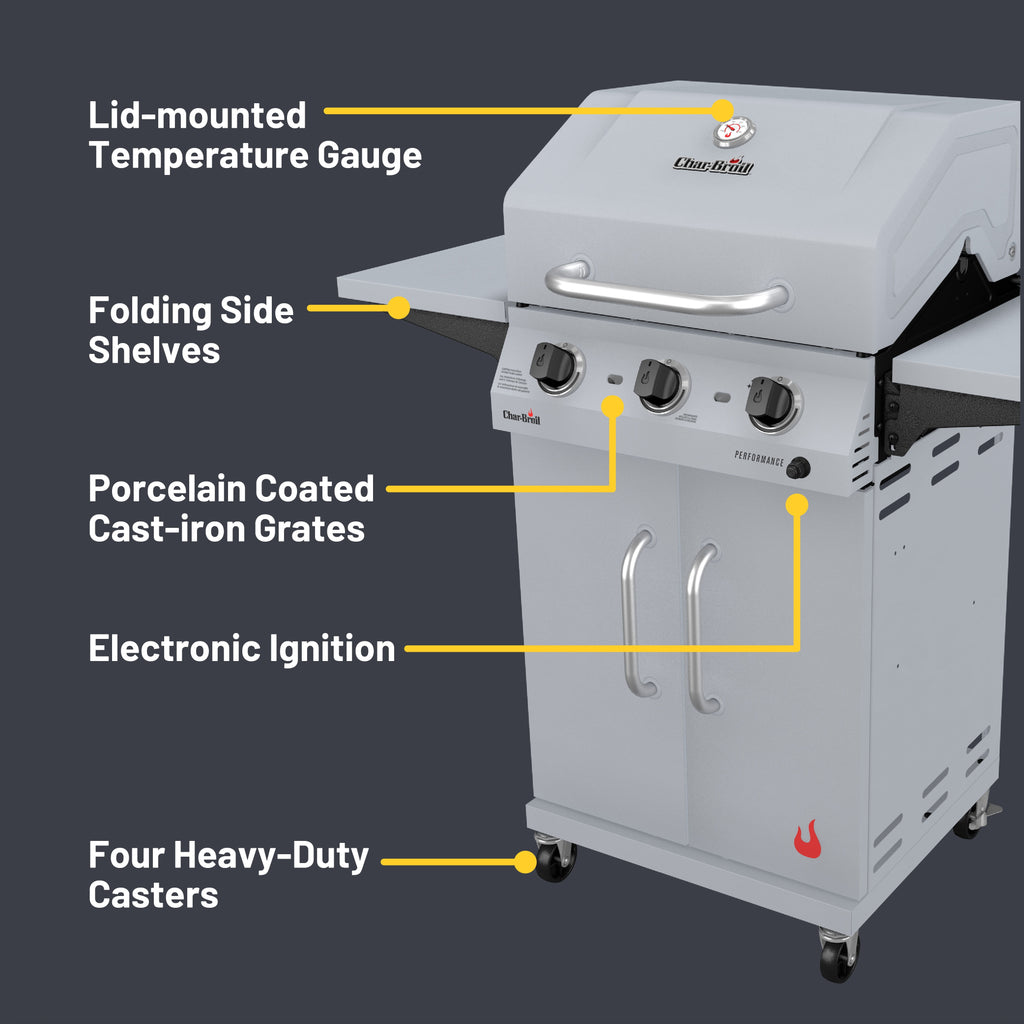 Charbroil? Performance Series? 3-Burner Cabinet Gas Grill, 375 sq in, Clay Charbroil