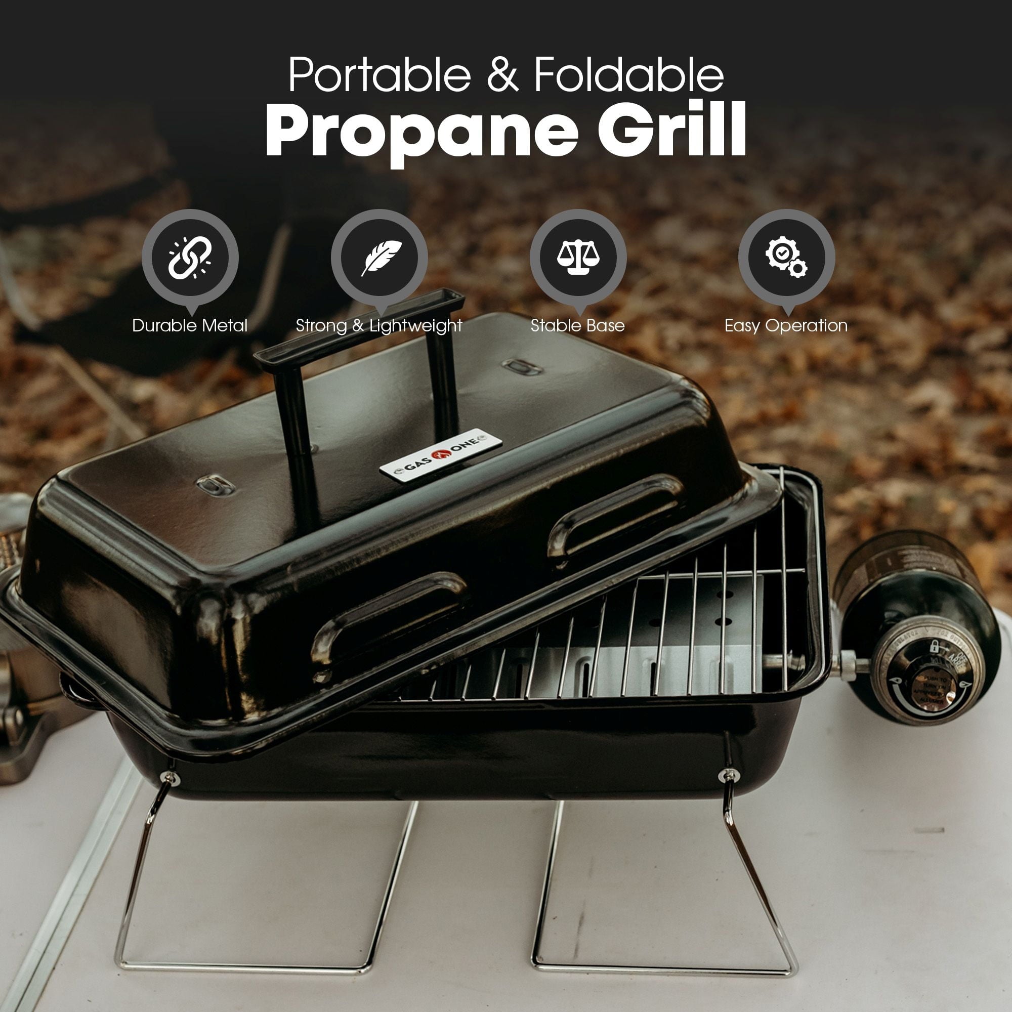 GasOne GPT-25 Propane Burner Gas Grill with Foldable Legs – Portable Grill Propane BBQ Grills with Adjustable Regulator – Heavy Duty Metal Construction – Easy to Assemble, Compact Foldable Design Gas One