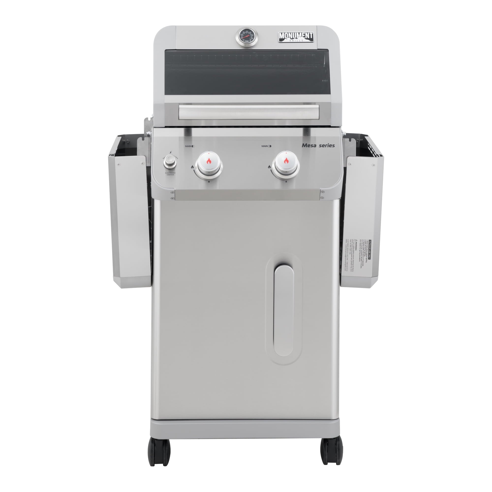 Monument Grills Mesa 2-Burner Propane Gas Grill, Foldable Sides, Swivel Casters, Stainless Steel, LED Controls Gas Grills