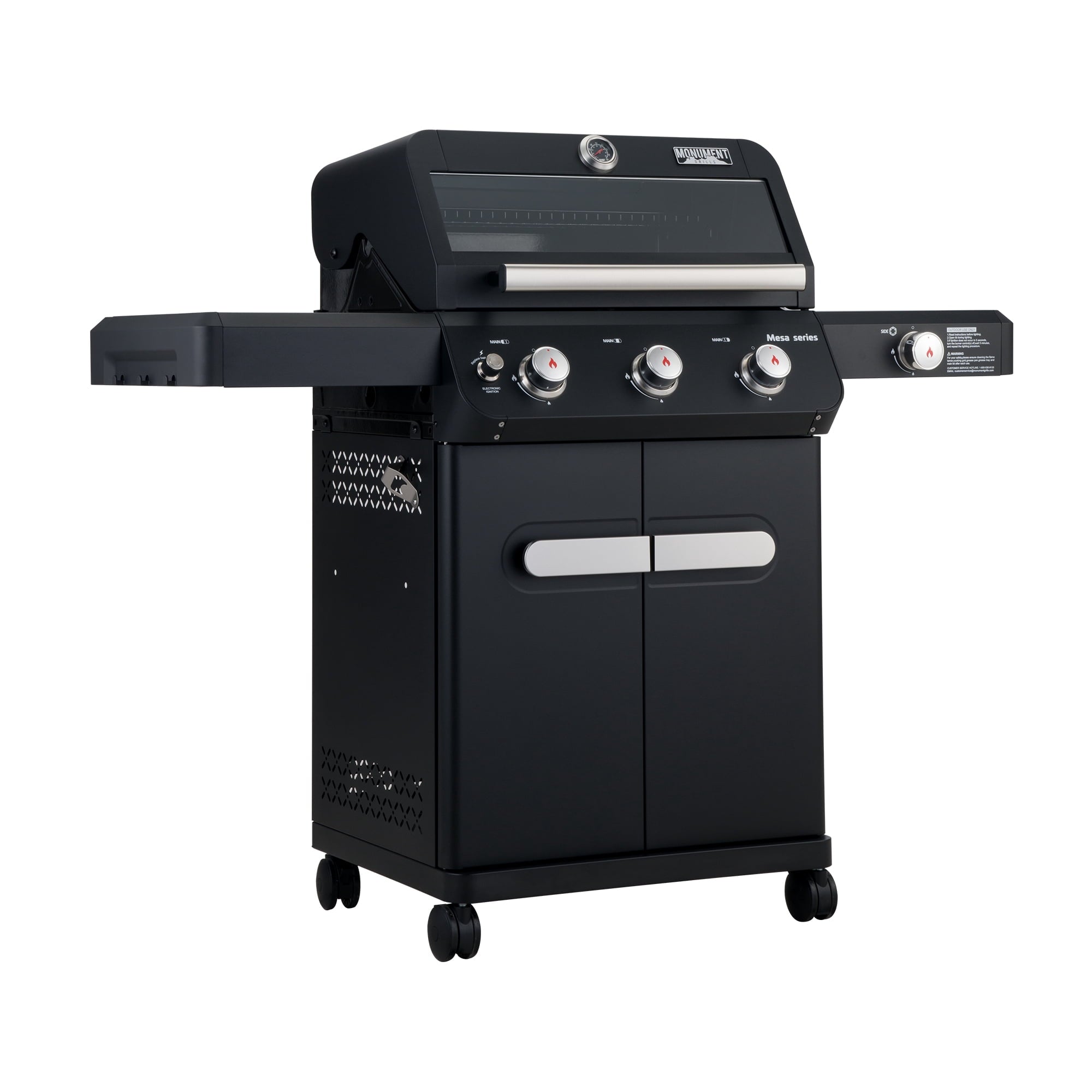 Monument Grills Mesa 3-Burner Black Propane Gas Grill with Clear View Lid and LED Controls Monument Grills