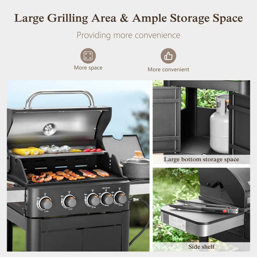 Alpha Joy 4-Burner Propane Gas Grill and Griddle Combo with Side Burner in Black Gas Grills
