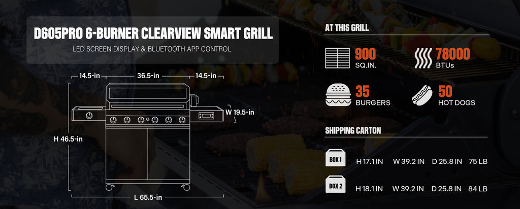 Monument Grills 6+1 Burner Smart Tech Propane Gas Grill for Outdoor Cooking , Denali 605Pro Stainless Steel Grill 78,000 BTU with Side Sear Burner, Smoker Box, Cover and Rotisserie Kit My Store