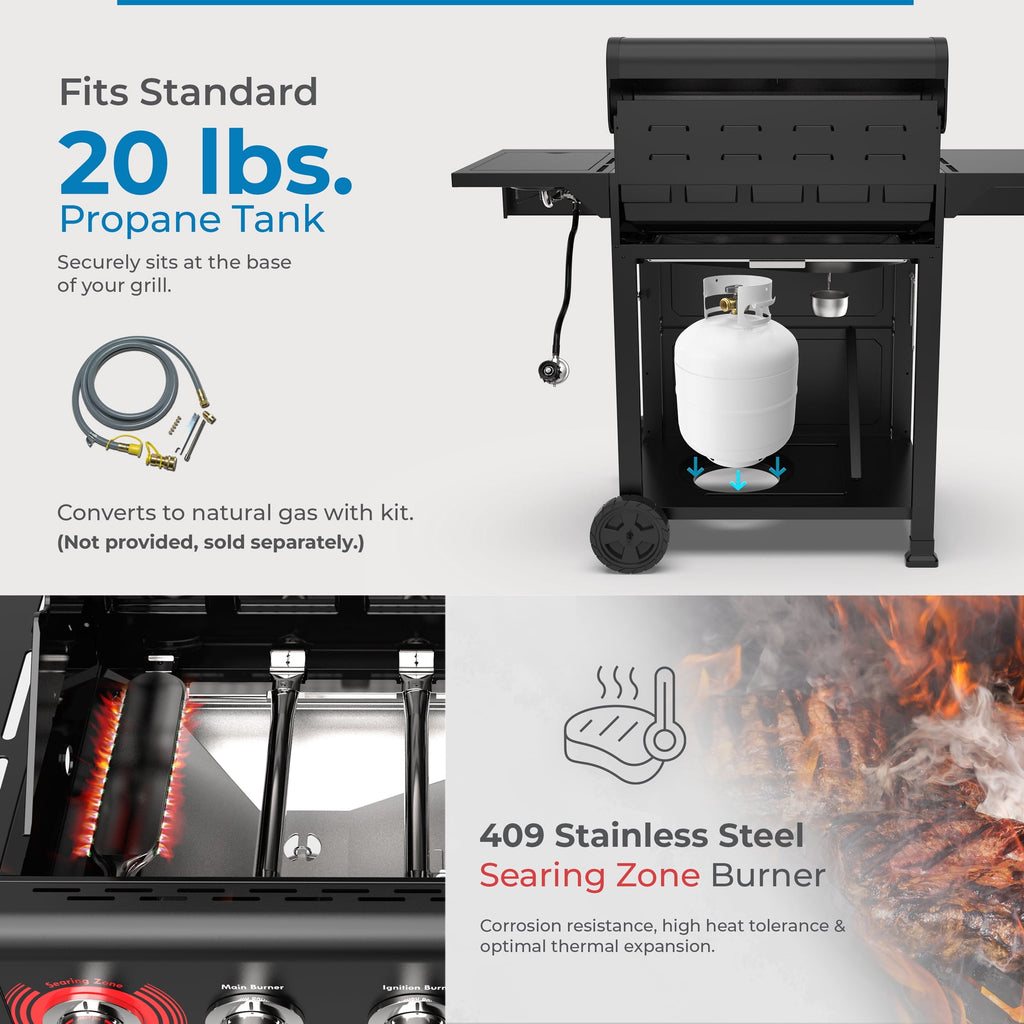 Kenmore BBQ Propane Gas Grill - 5 Burners with Side Burner & Searing Zone, 644 Sq. In. Stainless Steel Grill, 66,000 BTU, Ideal for Outdoor Cooking, Patio & Backyard, Black Gas Grills