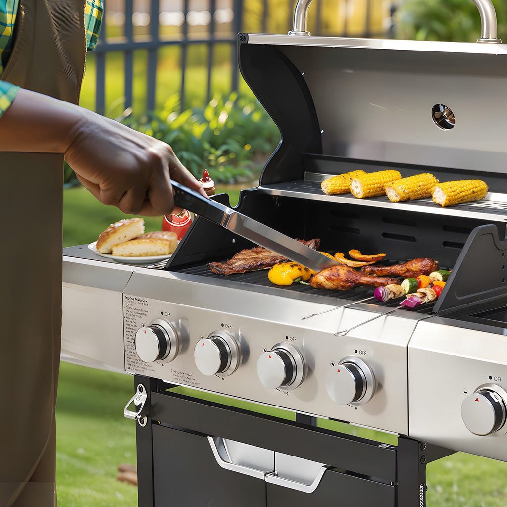 Segmart 4-Burner Gas Grill, 51,000 BTU Stainless Steel Propane Grill with Cast Iron Grates, Outdoor Barbecue with Large Cooking Space and Side Tables, Outdoor Kitchen Grill for Patio & Backyard My Store