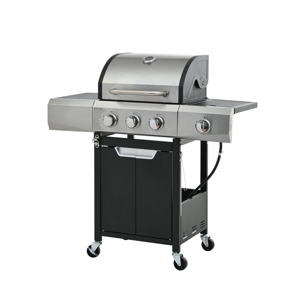 Outdoor Grill, Propane Grill 3 Burner Barbecue Grill Stainless Steel Gas Grill with Side Burner and Cover for Outdoor BBQ, Camping, Silver BBQ Grill,Stainless Steel Tabletop Grill Gas Grills