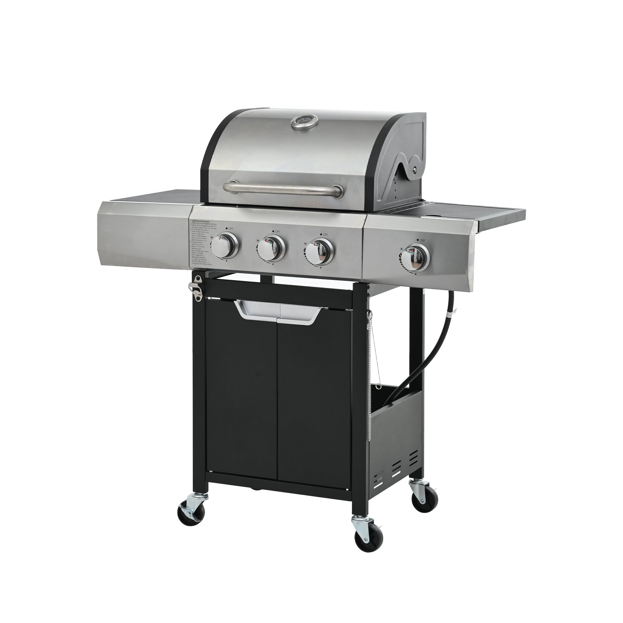 Outdoor Grill, Propane Grill 3 Burner Barbecue Grill Stainless Steel Gas Grill with Side Burner and Cover for Outdoor BBQ, Camping, Silver BBQ Grill,Stainless Steel Tabletop Grill Gas Grills