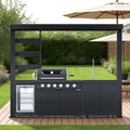 110-Inch 4-Burner 72000 BTU Deluxe Stainless Steel Propane Gas Outdoor Kitchen Bar Barbecue Island Grill Wine Cooler Compact+Refrigerator+Rotisserie+Granite Countertops+Storage Cabinets & Drawers HomeMindful