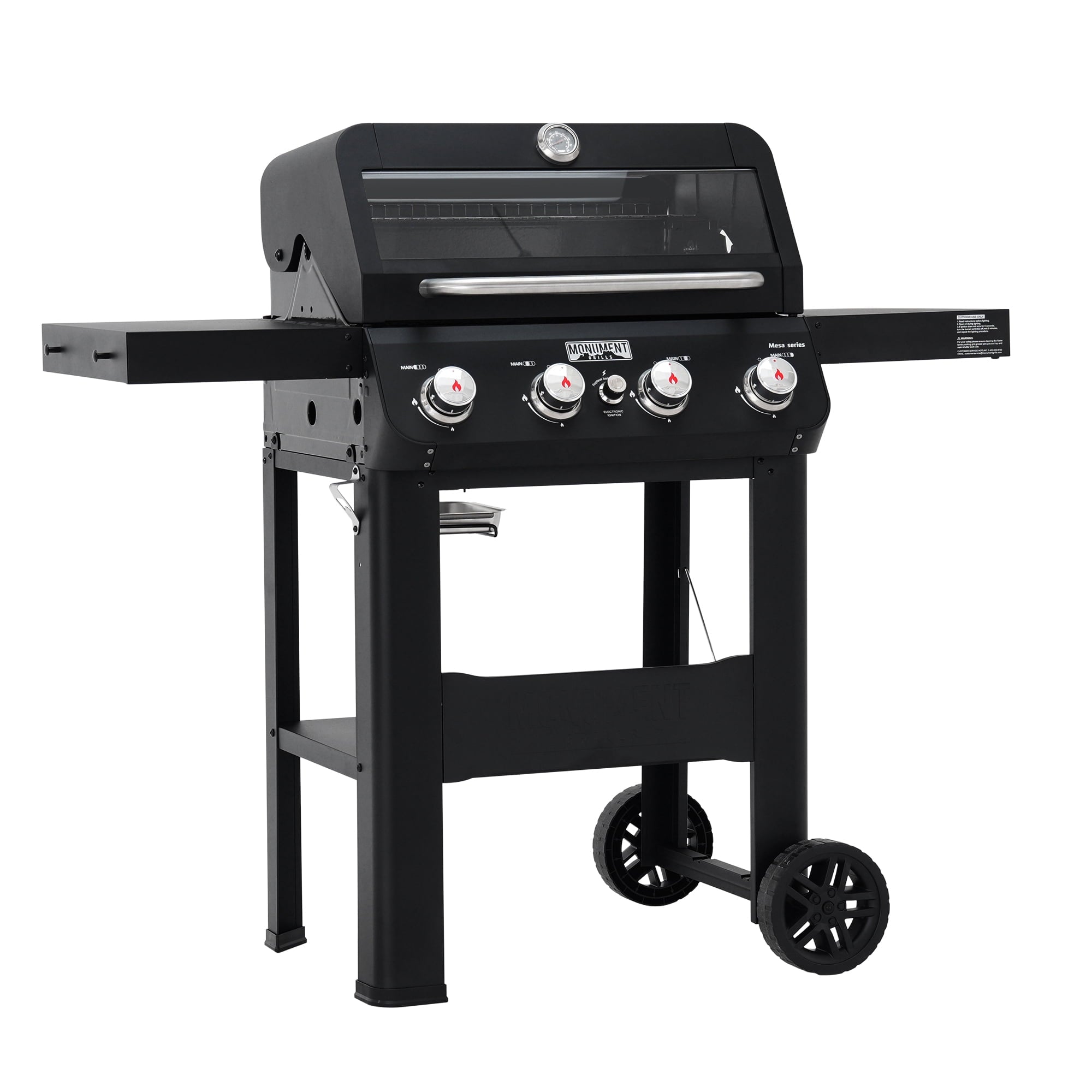 Monument Grills 4-Burner Liquid Propane Gas Grill, 38,000 BTU Stainless Steel Outdoor Barbecue Grill, Clearview Lid, Foldable Side Shelf, Easy Cleanup, M420MF Gas Grills
