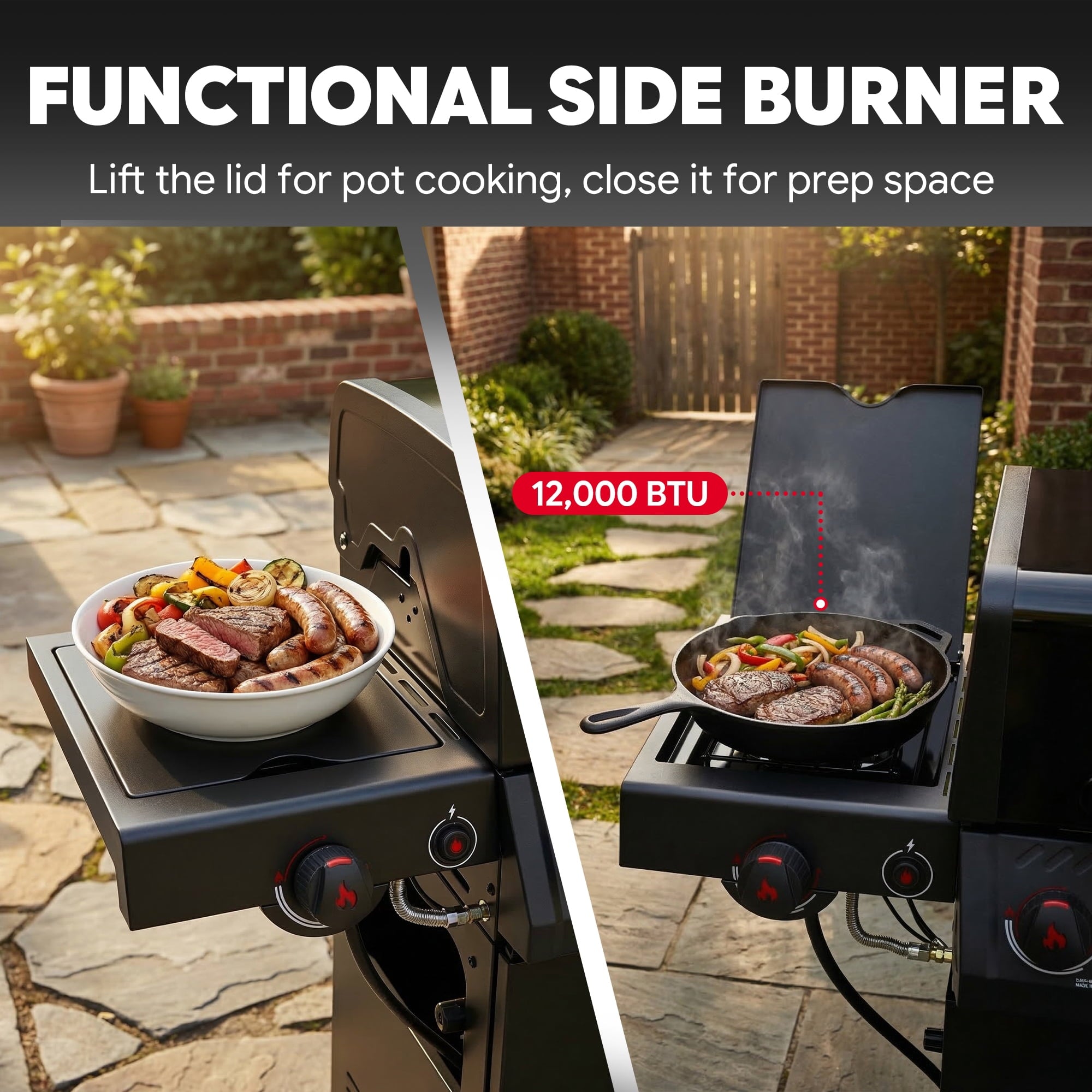 Feasto 5-Burner Propane Gas Grill, Double Deck Lid, Side Sear Burner, 58000 BTU, 686 Sq.In. Cabinet Storage Gas Grills