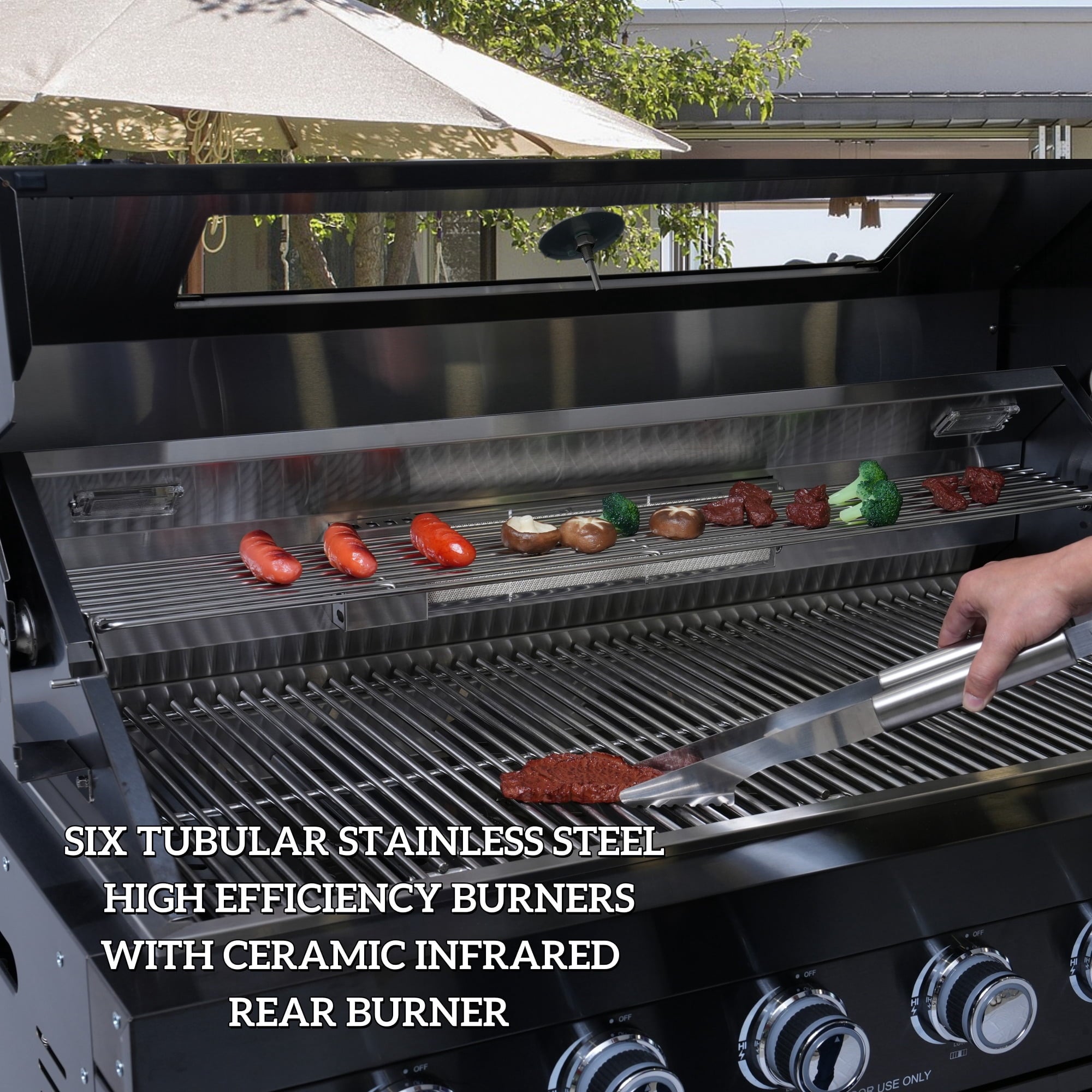 43-Inch 6-Burner 85000 BTU Deluxe Stainless Steel Gas Outdoor Kitchen Bar Barbecue Island Grill + Wine Cooler Compact Refrigerator + Rotisserie kit + Granite Countertops + Stainless steel Sink My Store