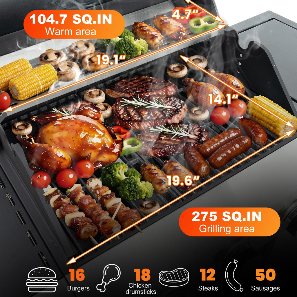 Enyopro 3 Burner Gas Grill , 37000 BTU Stainless Steel Propane Gas Grill with Side Burner, Outdoor BBQ Grill with Side Table and Thermometer, for Outdoor Camping BBQ Gas Grills