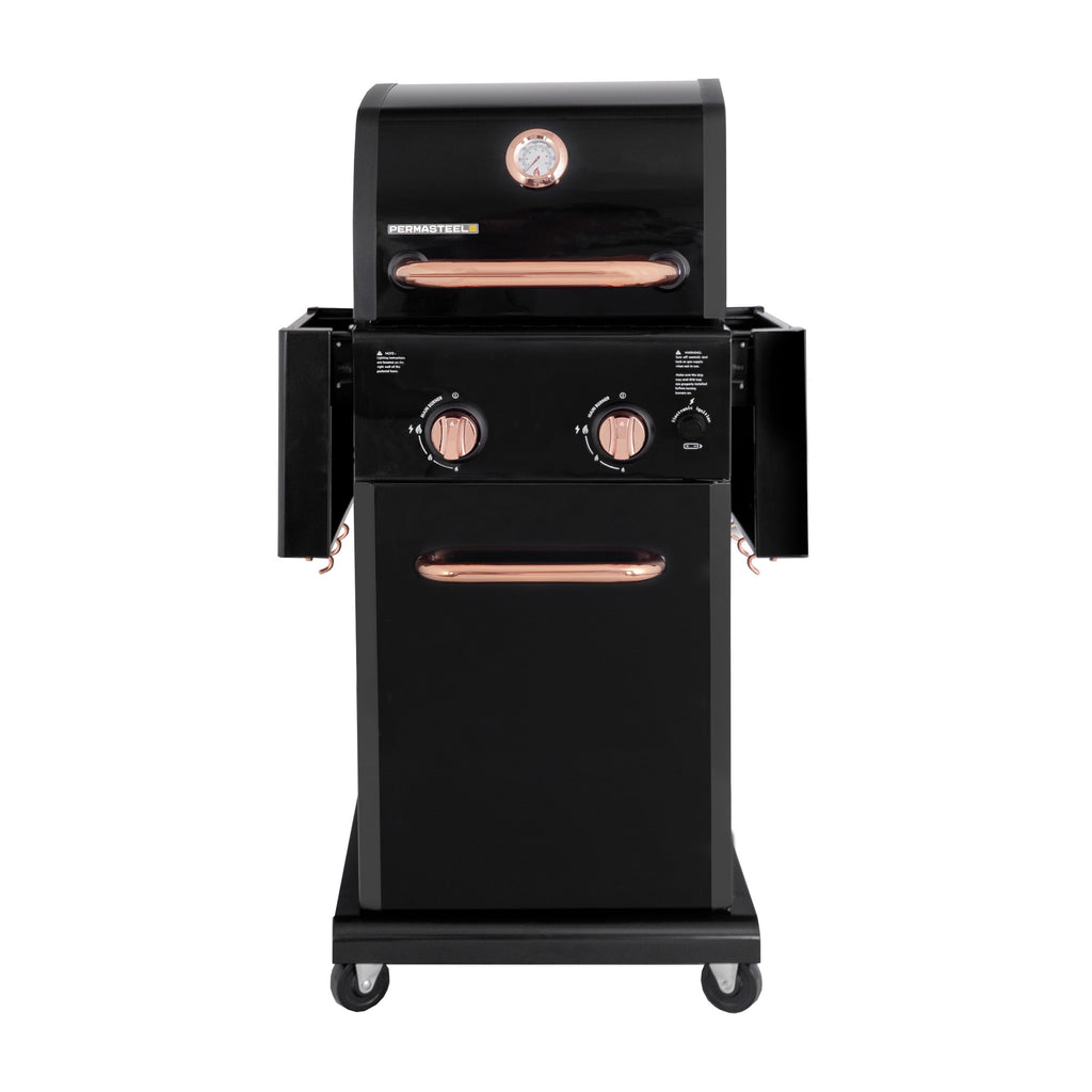 Permasteel 2-Burner Compact Propane Gas Grill with Foldable Sides, Black with Copper Accent Gas Grills
