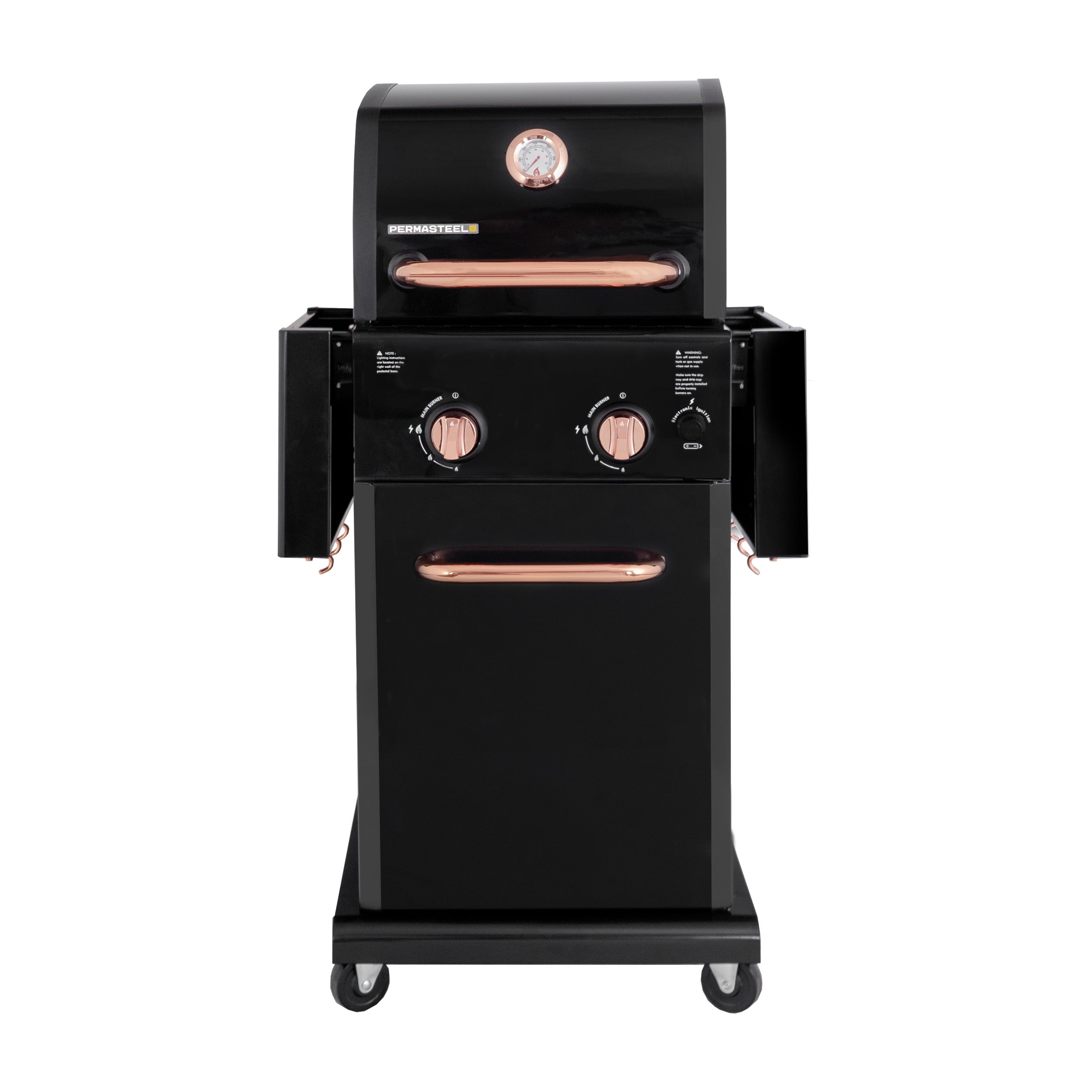 Permasteel 2-Burner Compact Propane Gas Grill with Foldable Sides, Black with Copper Accent Gas Grills