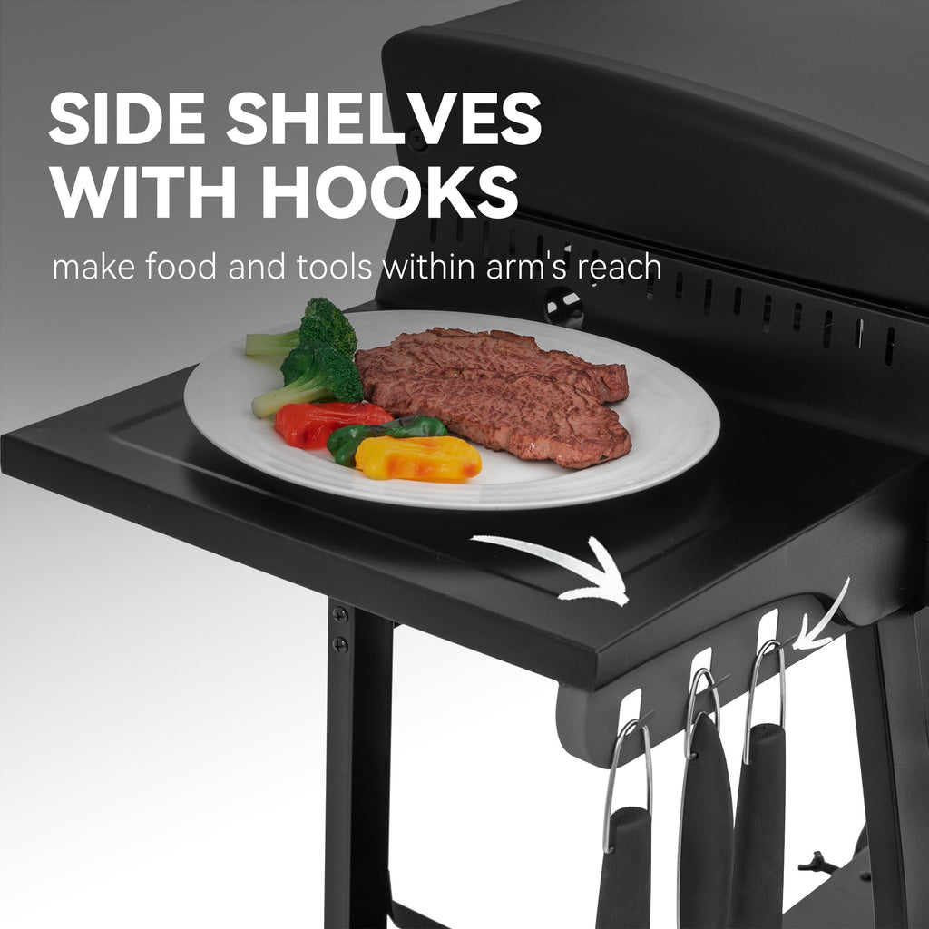 Royal Gourmet PD4001 30-Inch 4-Burner Gas Griddle with Hood, Tabletop Gas Griddle with Removable Standing Cart, Free-Standing Cart with Side Shelves and Hooks Royal Gourmet