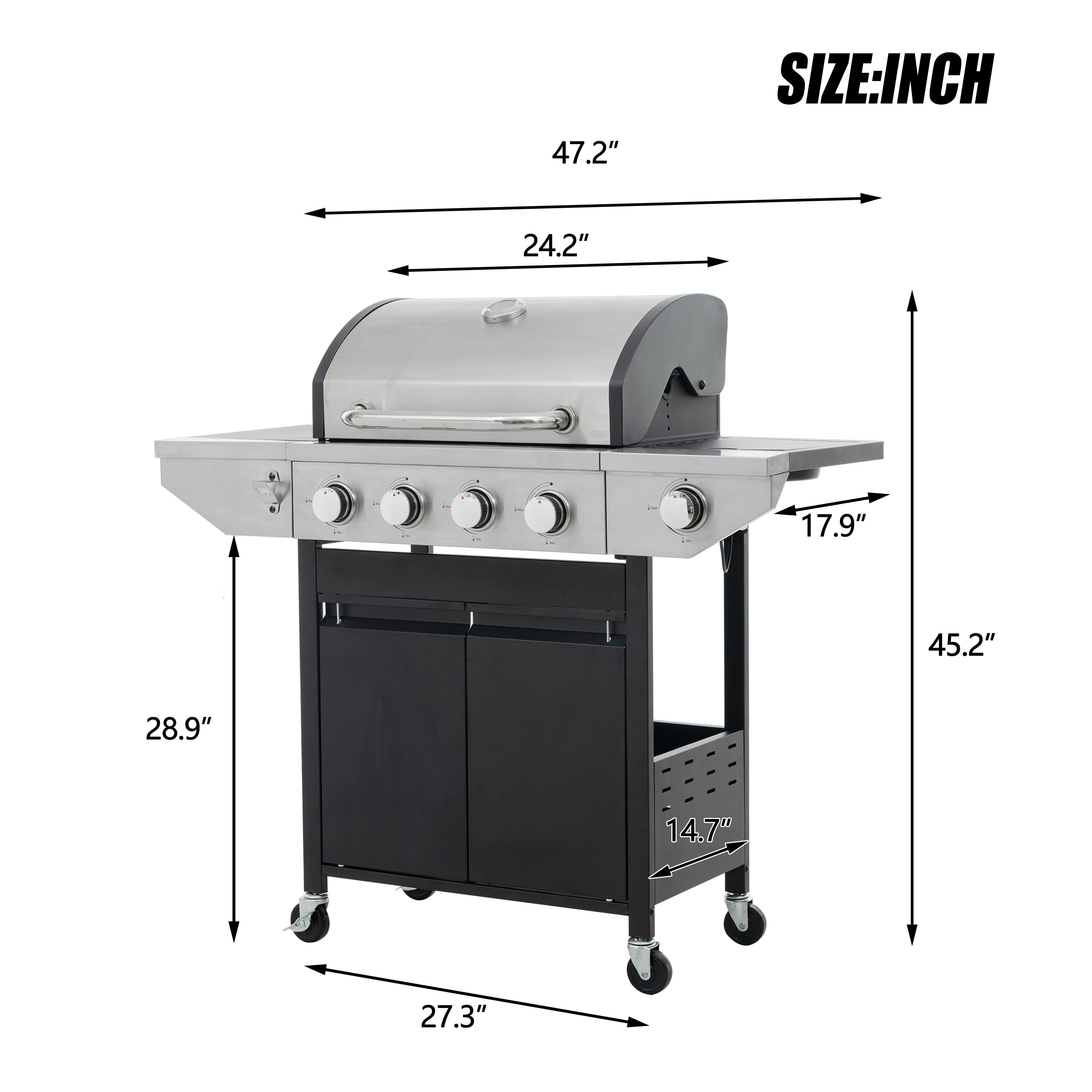 Miniyam 4-Burner Propane Gas Grill, 46,500 BTU Outdoor BBQ Grill with Side Burner, Stainless Steel My Store