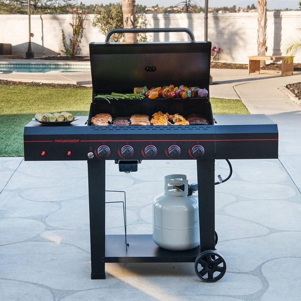 Megamaster 5-Burner Propane Gas Grill with Side Tables, Accessory Hooks, 50,000 BTUs, 656 SQ. In. Cooking Space, 2 Wheel Transport, Outdoor Kitchen Grill for BBQs, Backyards, and More - 720-0982 Gas Grills