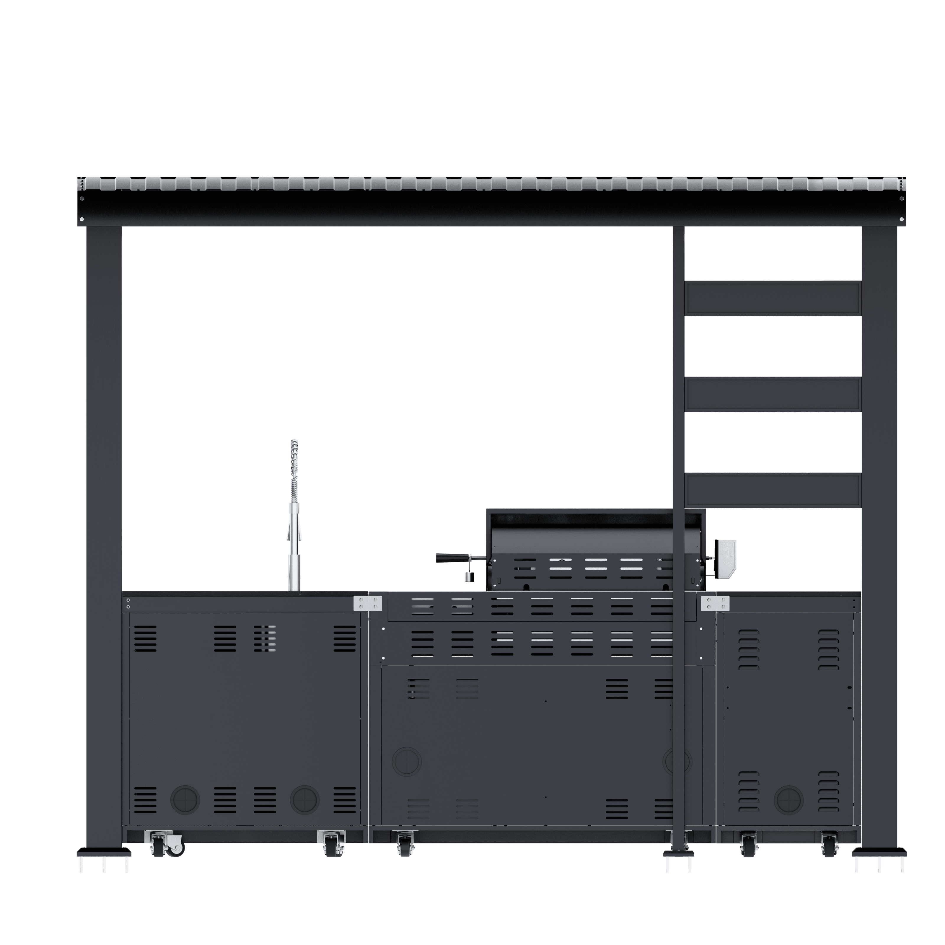 110-Inch 4-Burner 72000 BTU Deluxe Stainless Steel Propane Gas Outdoor Kitchen Bar Barbecue Island Grill Wine Cooler Compact+Refrigerator+Rotisserie+Granite Countertops+Storage Cabinets & Drawers HomeMindful
