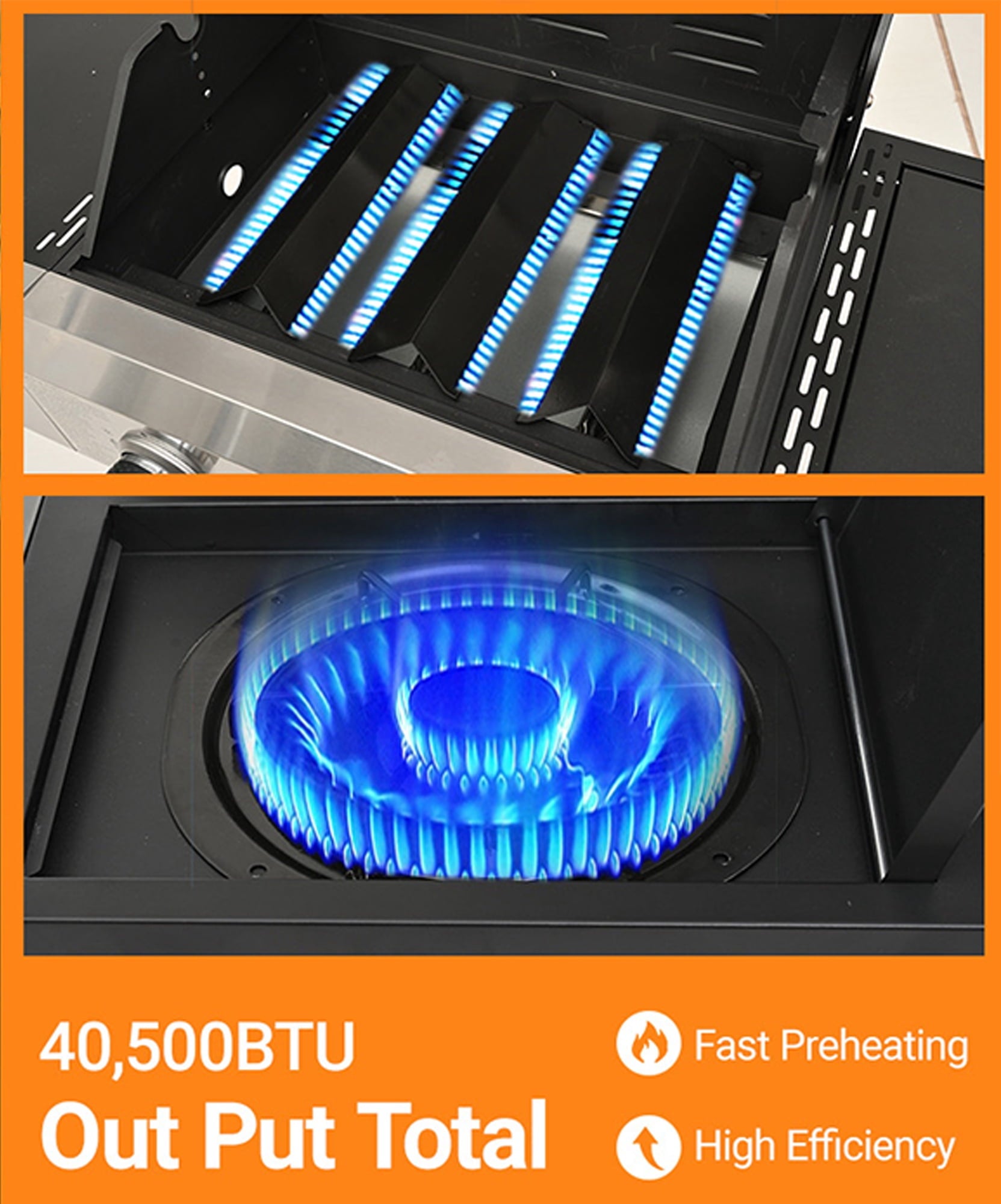 Gas Grill w/Side Burner, 40500BTU Propane Grill with Cover, Stainless Steel Outdoor BBQ 2 Cooking Areas, Portable Grill for Camping Patio Gas Grills