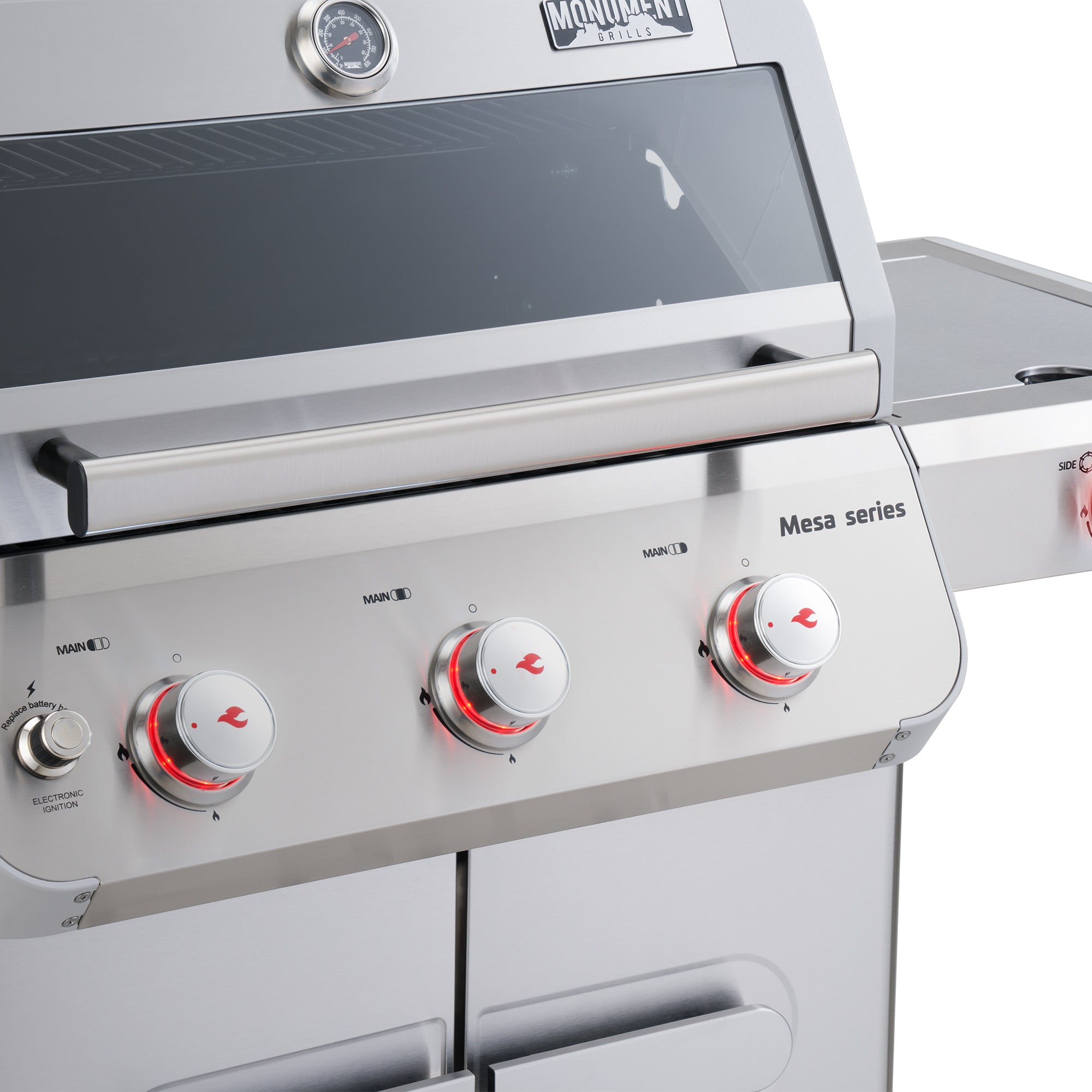 Monument Grills Mesa 3-Burner Propane Gas Grill, Stainless Steel, Clear View Lid, LED Controls Monument Grills