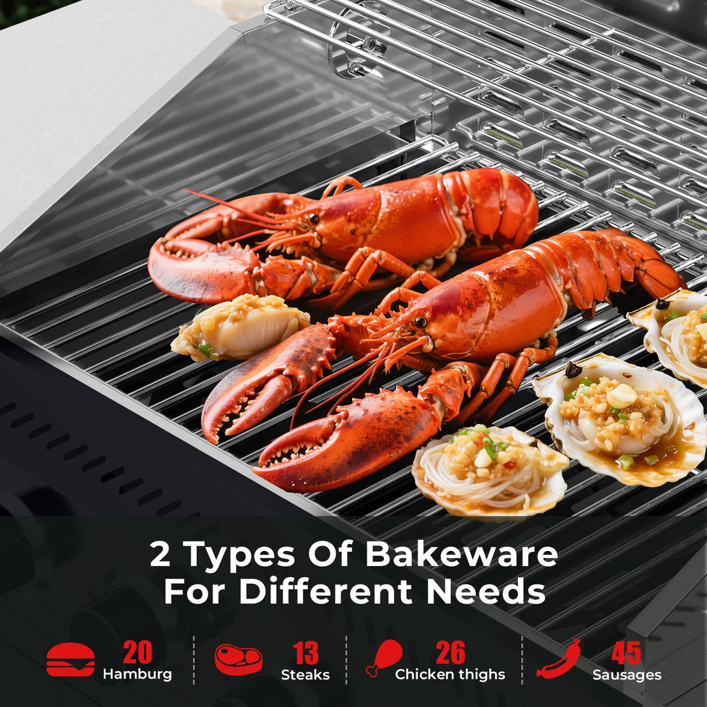 WAA 4-Burner BBQ Propane Gas Grill,32000 BTU Outside Stainless Steel Barbecue Propane Grill,Ideal for Outdoor Cooking Camping Park Balcony WAA