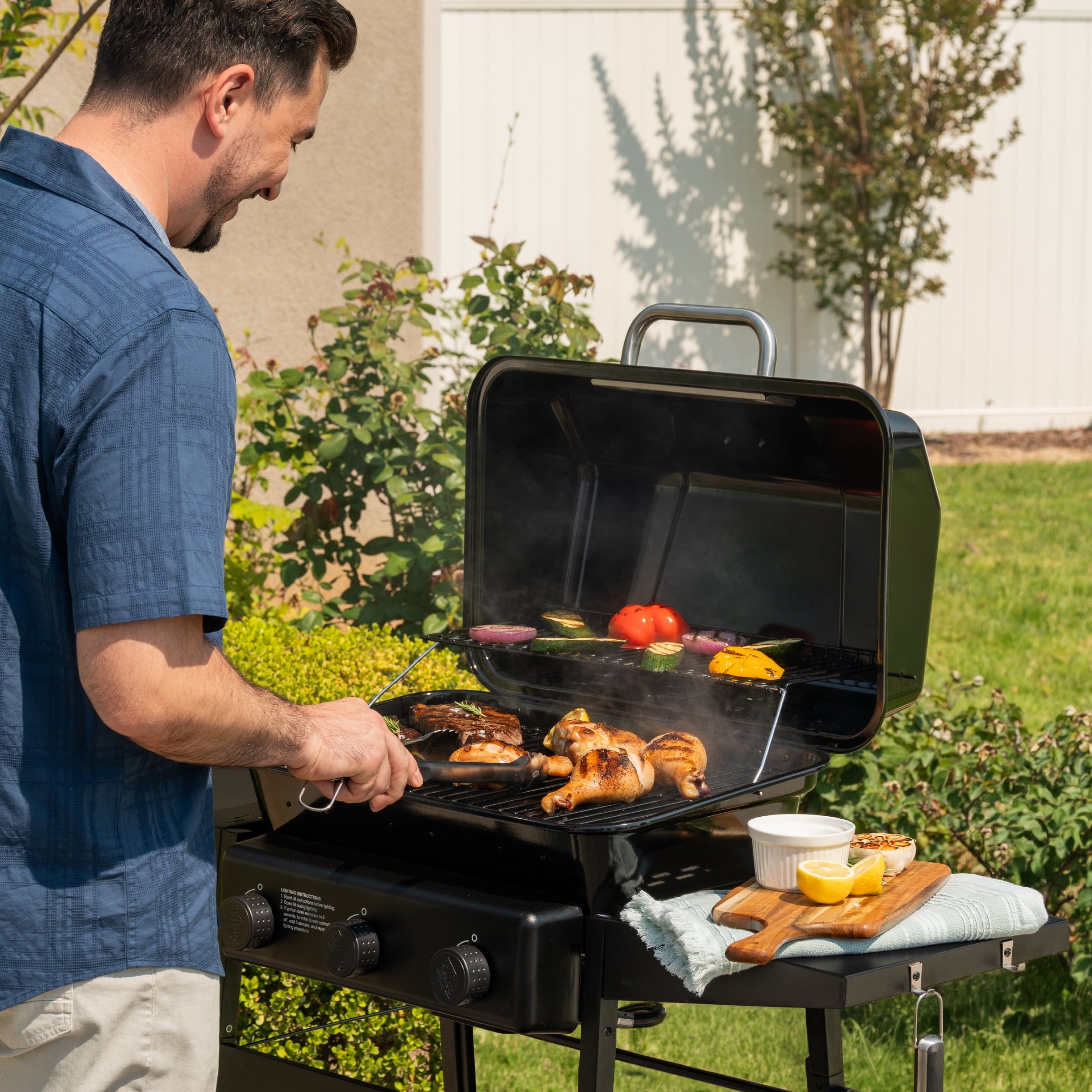Expert Grill 3-Burner Propane Gas Grill with Wheels and Side Shelves, Black Expert Grill