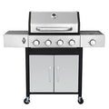 4-Burner BBQ Grill W/Side Burner, 50,000BTU Gas Propane Grill Portable with Storage Cabinet, Heavy-Duty Stainless Steel Outdoor Cooking, with Tank Hook, Towel Rack, Steel Brush Gas Grills