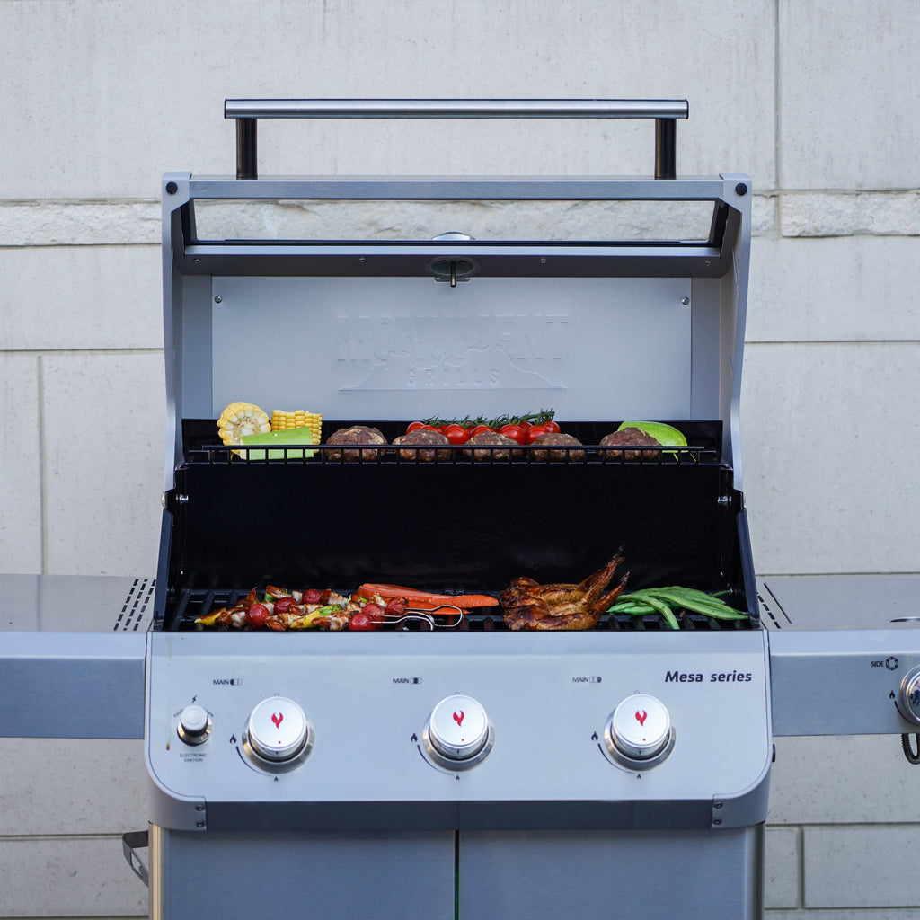 Monument Grills Mesa 3-Burner Propane Gas Grill, Stainless Steel, Clear View Lid, LED Controls Monument Grills