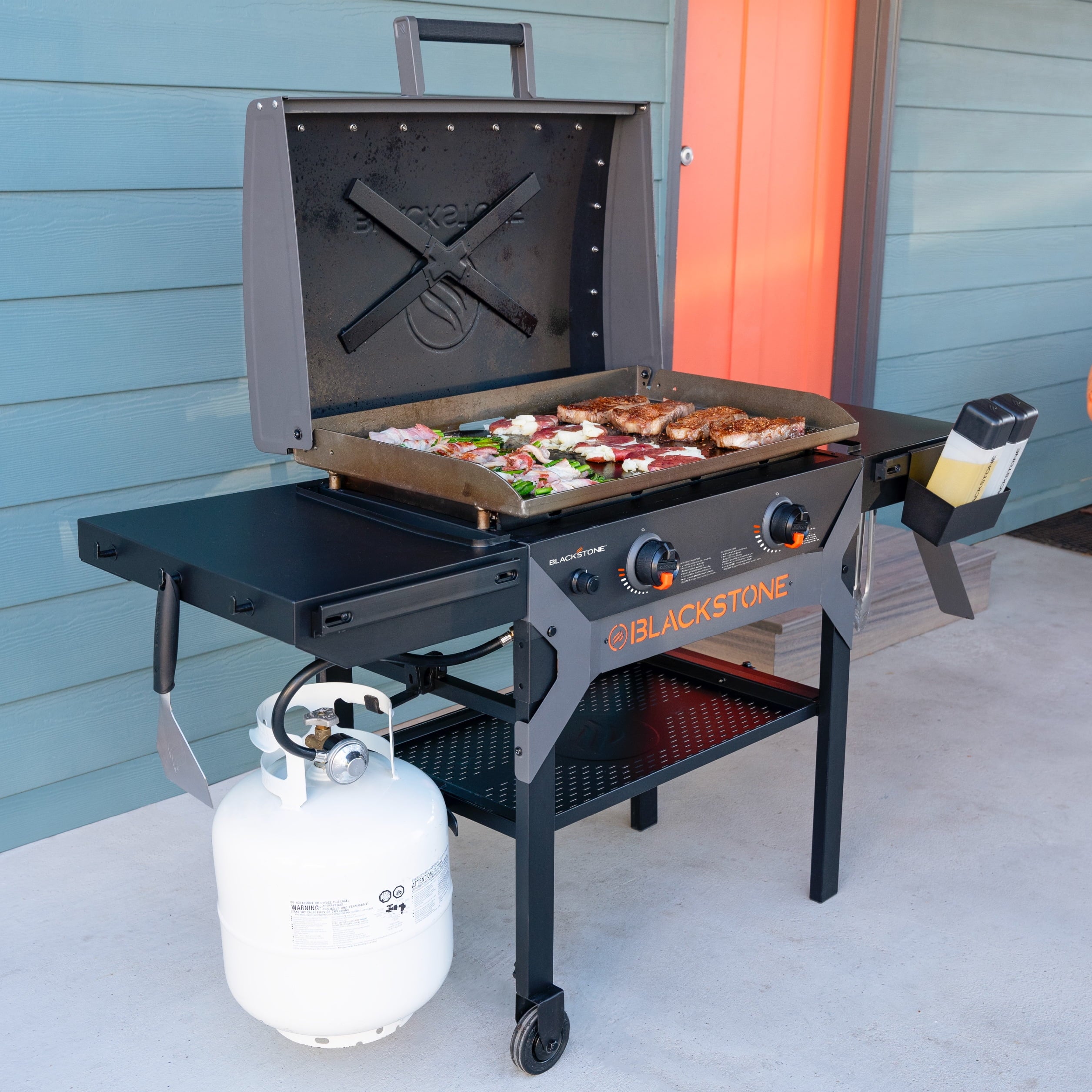 Blackstone 28 Propane Griddle Grill 2311 - Portable Outdoor Flat Top for Cooking with X-Braced Hood & Durable Powder Coated Steel - Iron Forged Omnivore Griddle Blackstone