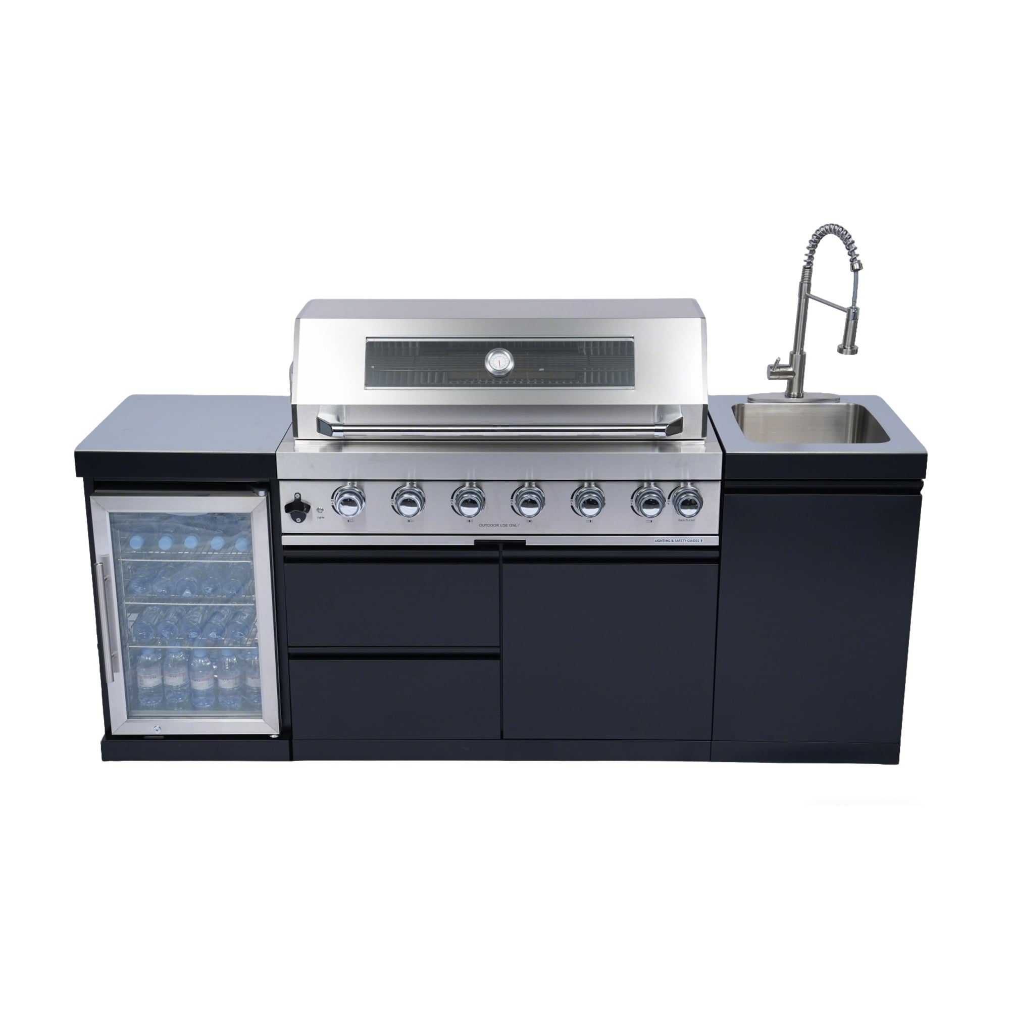 82Inch 6-Burner 85000 BTU Deluxe Stainless Steel Gas Outdoor Kitchen Bar Barbecue Island Grill  + Wine Cooler Compact Refrigerator + Rotisserie + Stainless Steel Countert + Storage Cabinets & Drawers My Store