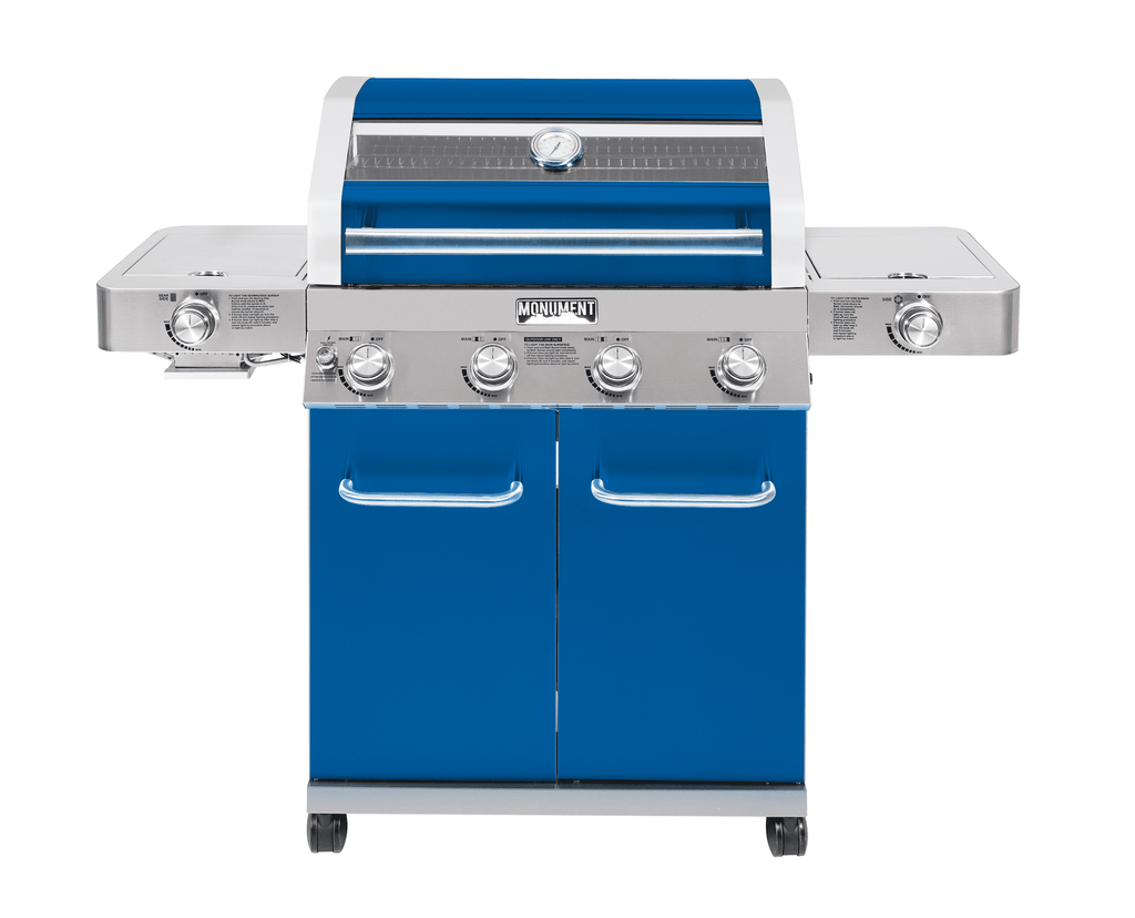 Monument Grills Stainless Steel 4 Burner Propane Gas Grill with Clearview? Lid, Infrared Side Sear Burner & Side Burner Gas Grills