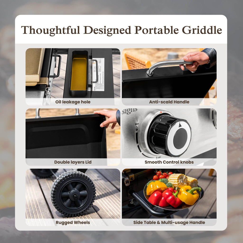 Alpha Joy Potable Outdoor Propane Gas Griddle with Wheels? 2-Burner Camping Flat Top Grill On The Go Alpha Joy