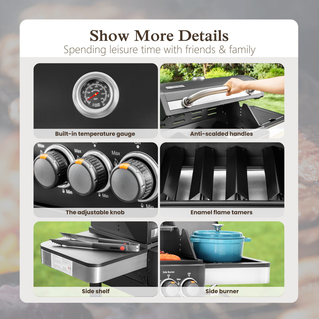 Alpha Joy 4-Burner Propane Gas Grill and Griddle Combo with Side Burner in Black Gas Grills