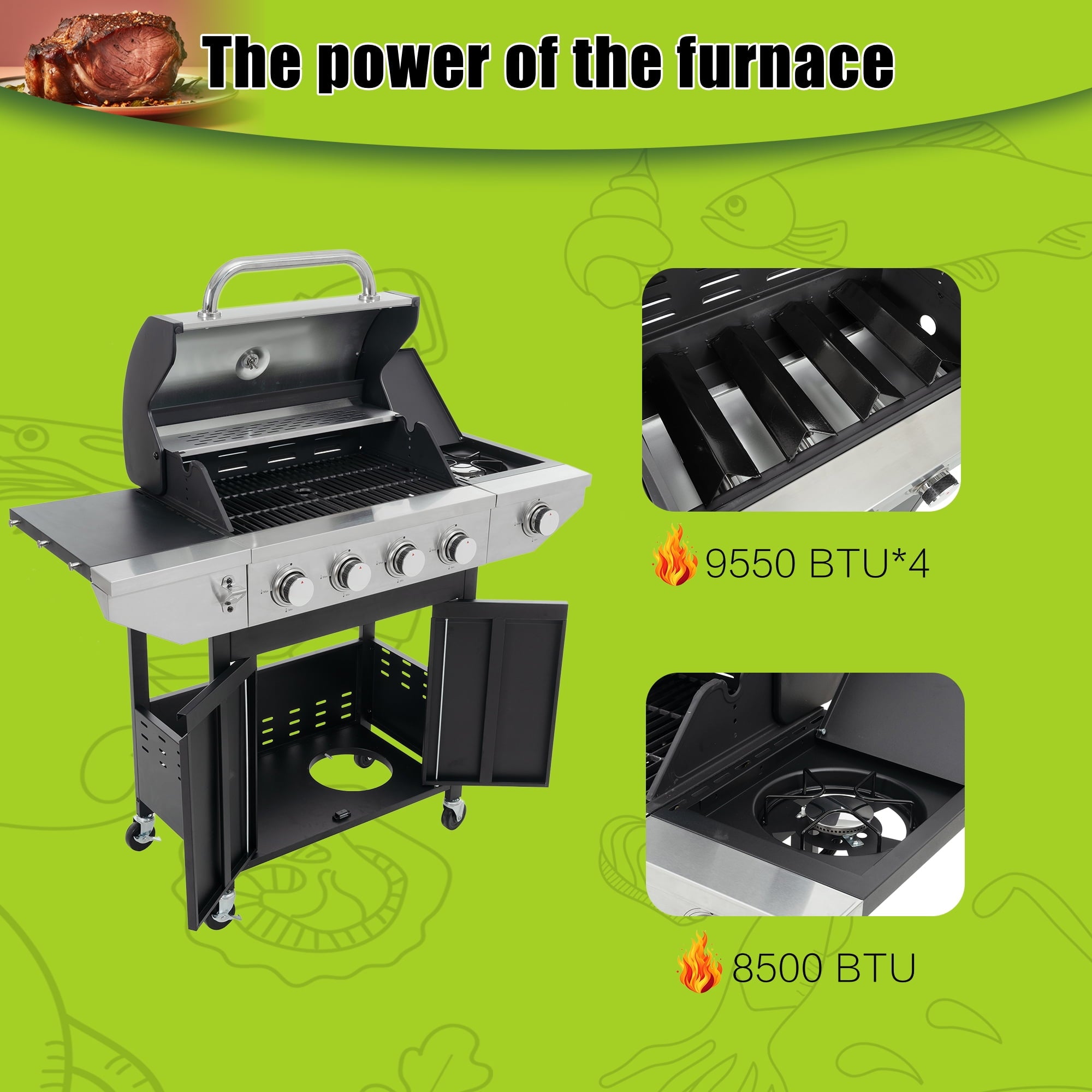 Miniyam 4-Burner Propane Gas Grill, 46,500 BTU Outdoor BBQ Grill with Side Burner, Stainless Steel My Store