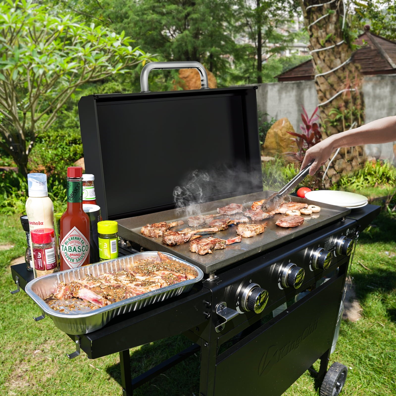 KingChii 4-Burner 30.6 Propane Griddle Outdoor Flat Top Gas Grill Griddle with Hard Cover for Camping, Tailgating, BBQ, Parties, Backyard & Patio Gas Grills