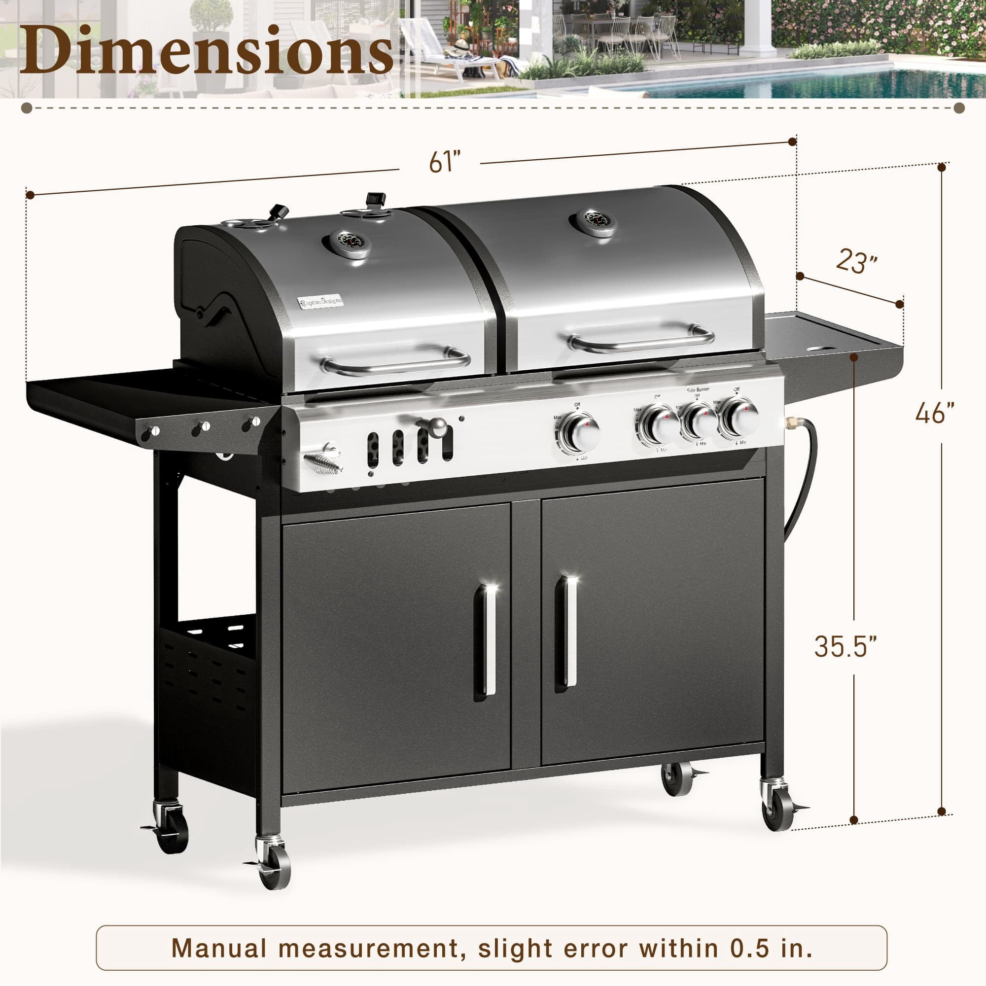 MF Studio Gas and Charcoal Grill Combo Dual Fuel 3-burner 37,000 BUT BBQ Grill with Side Burner MF Studio