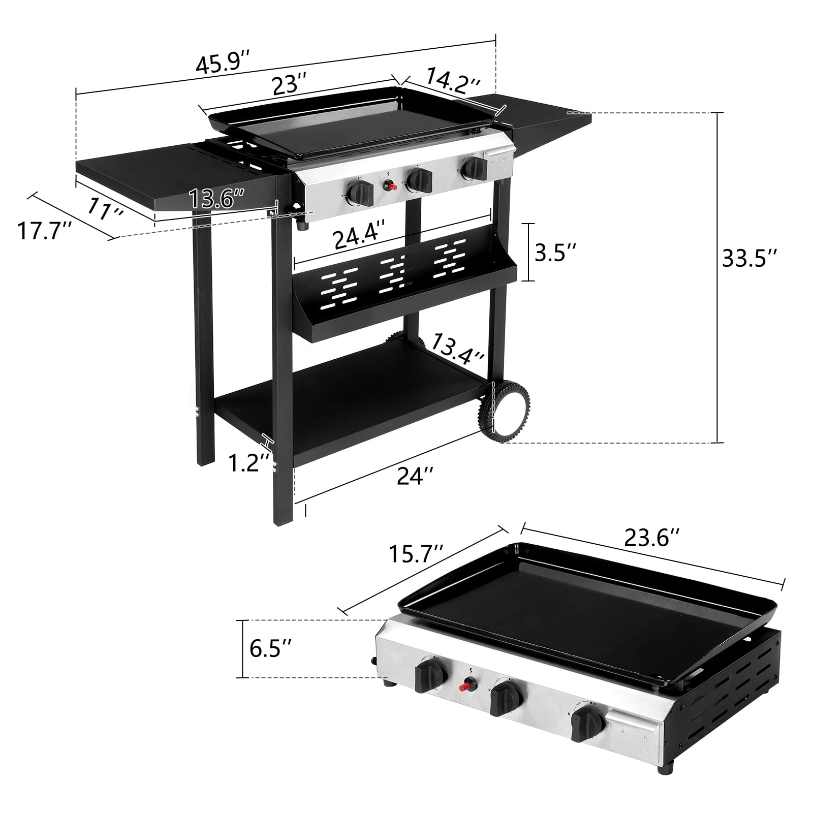 UBesGoo 3-Burner Griddle Flat Top Grills Tabletop Griddle Propane for Outdoor Cooking UBesGoo