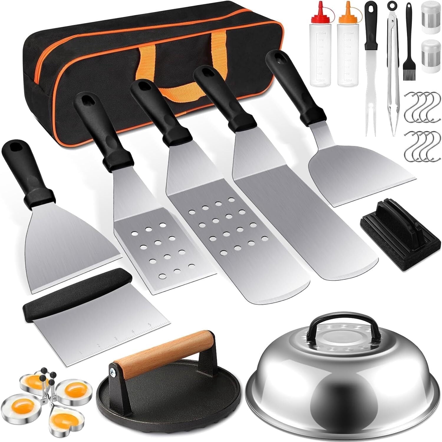 29pcs Griddle Accessories Kit,Grill Tools Set for Blackstone,Hibachi Enlarged Spatula Set with Basting Cover,Burger Press Patty Maker for Outdoor Teppanyaki BBQ Gas Grills