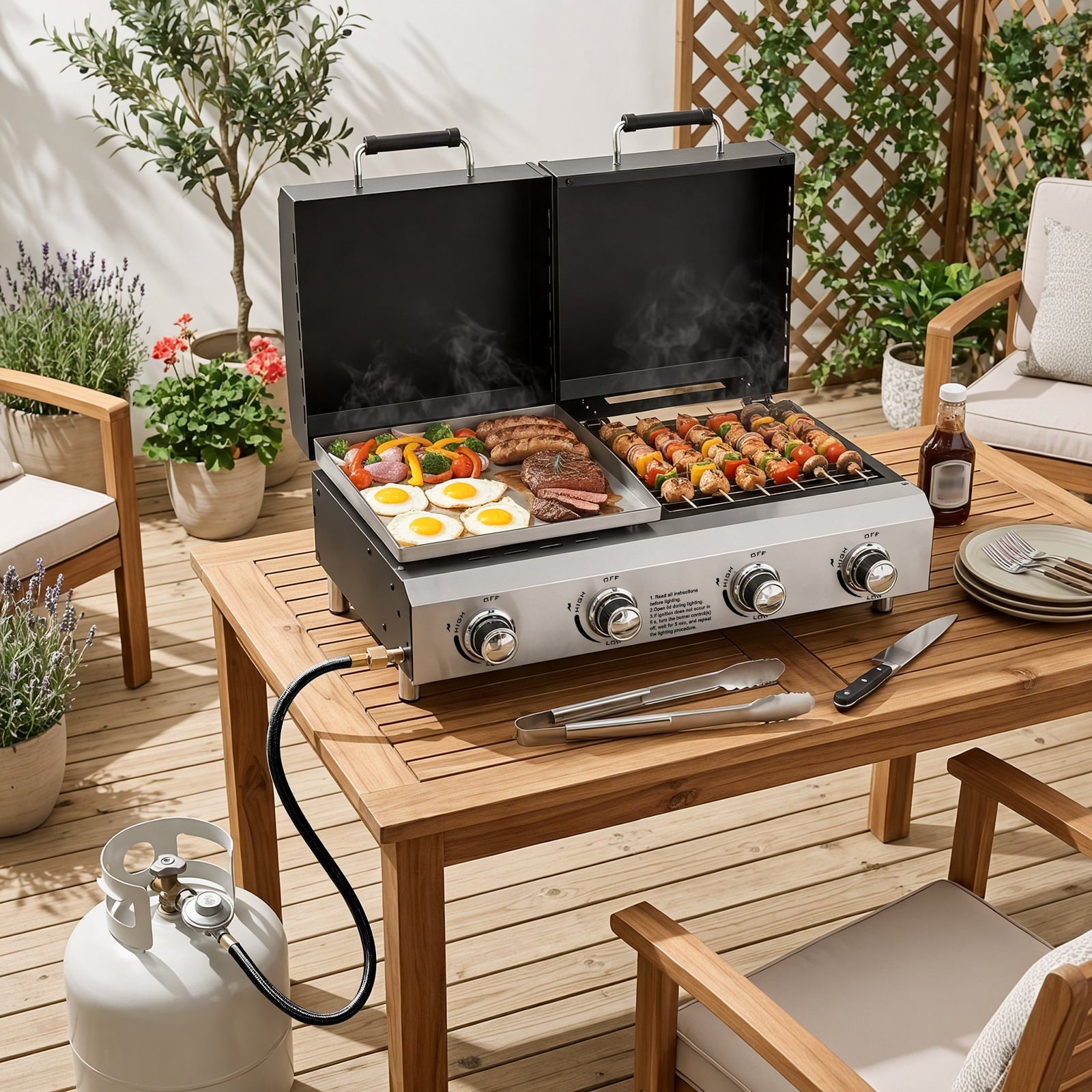 Ktaxon 4 Burner Propane Gas Grill and Griddle Combo with Auto Ignition,40000 BTU for Outdoor Cooking,Portable Ktaxon
