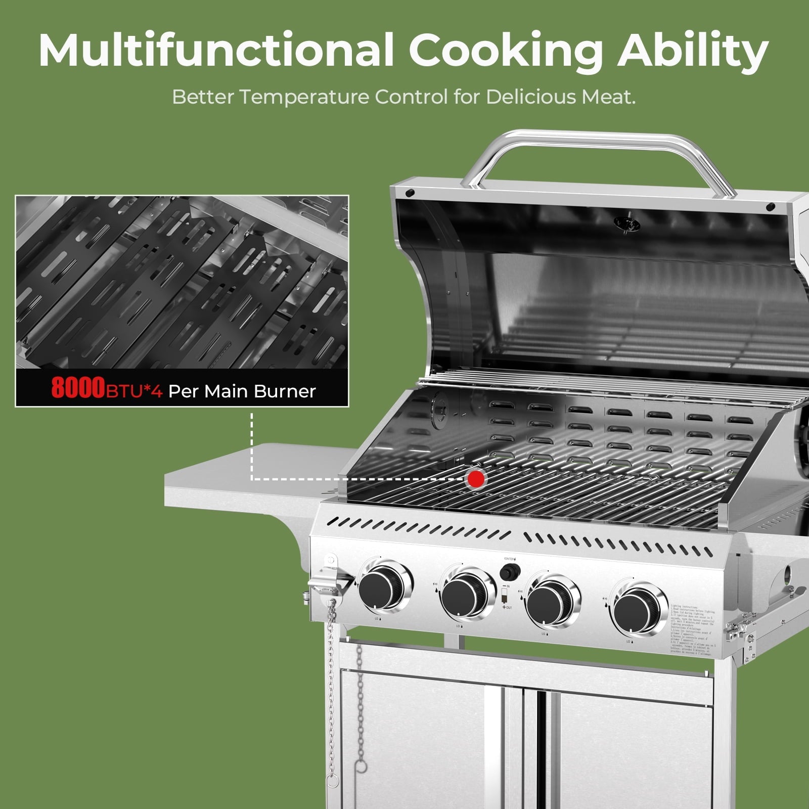 WAA 4-Burner BBQ Propane Gas Grill,32000 BTU Outside Stainless Steel Barbecue Propane Grill,Ideal for Outdoor Cooking Camping Park Balcony WAA