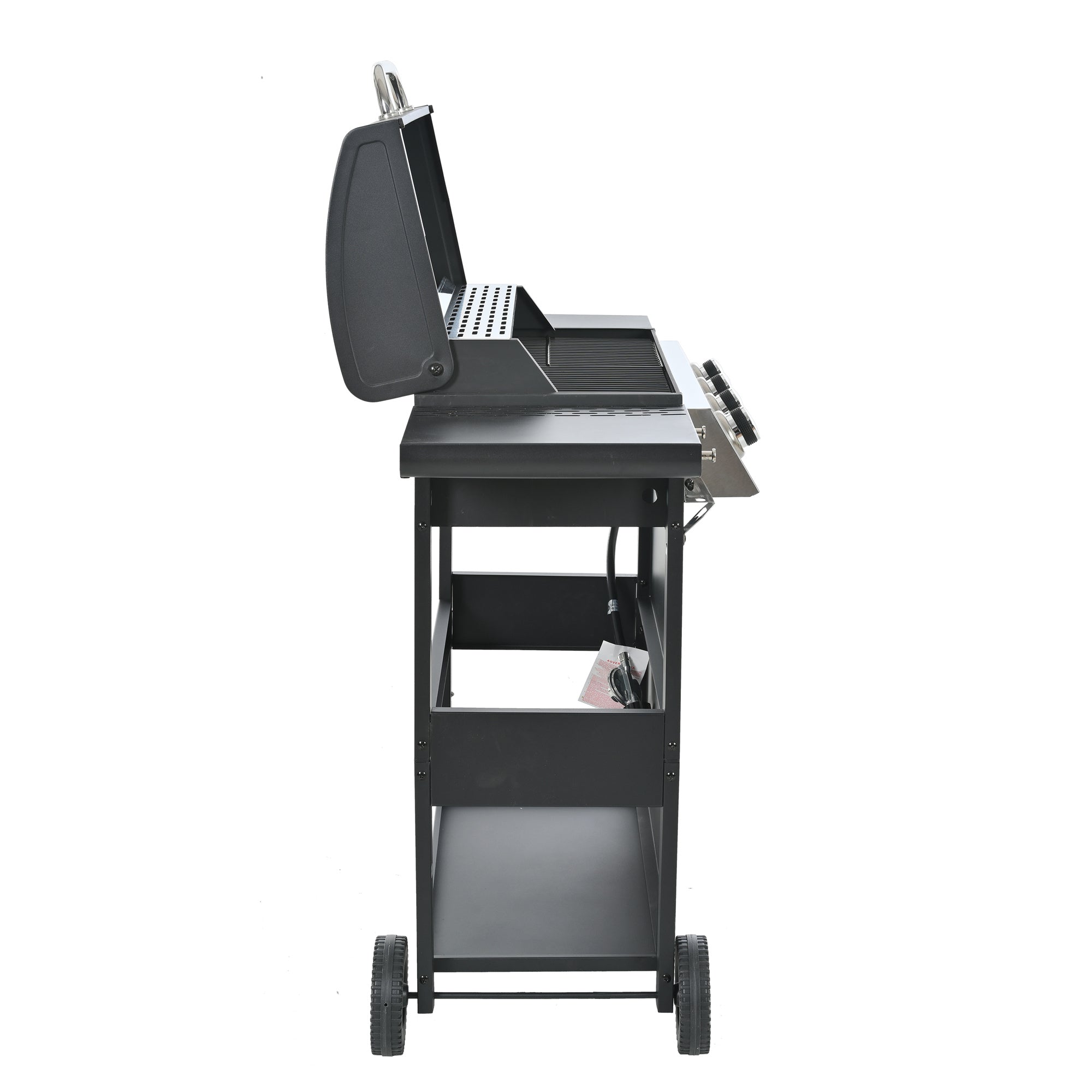 Minyam 4-Burner Propane Gas Grill with Side Shelves and Wheels, Stainless Steel Gas Grills