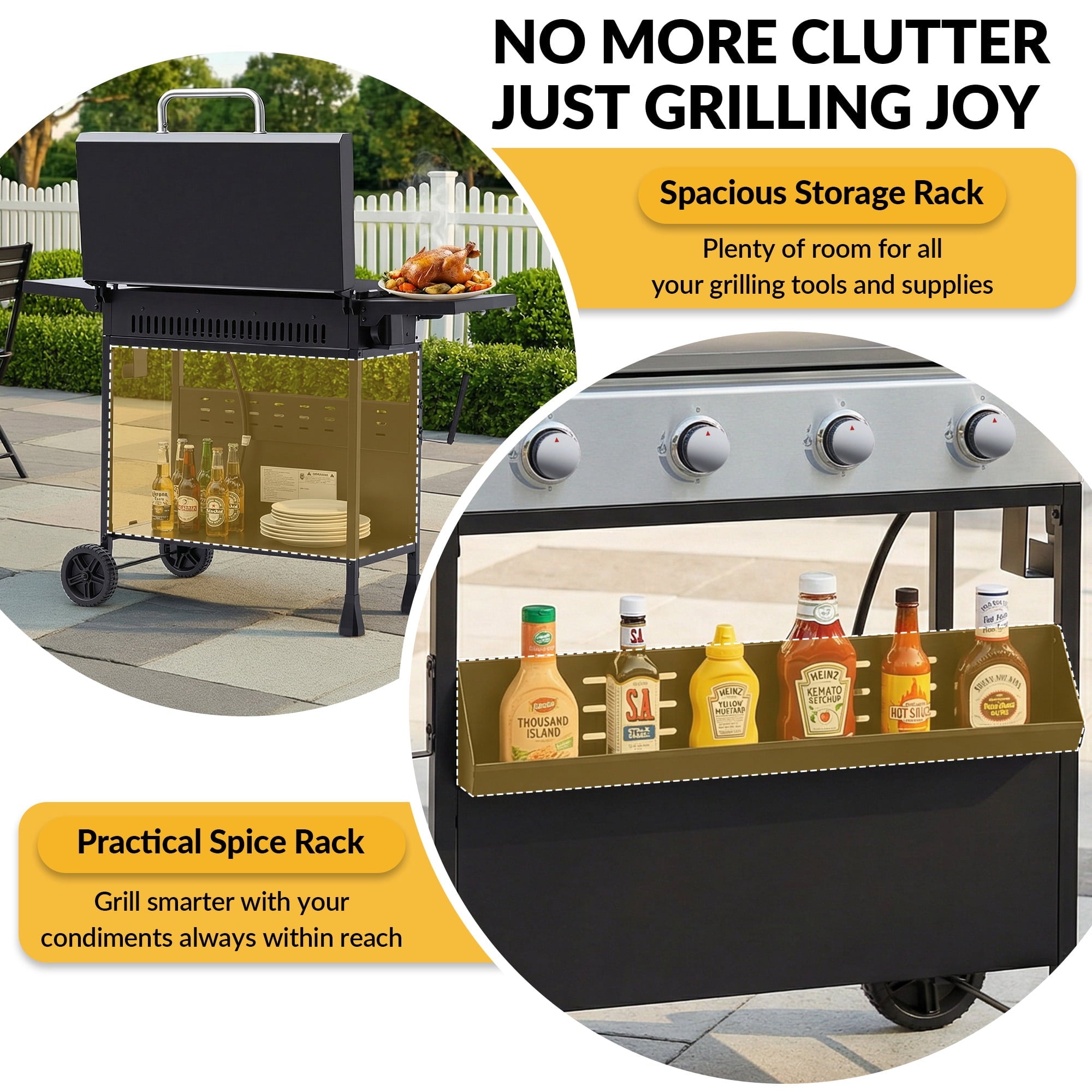 Magic Union 4-Burner Heavy Duty Rolling Flat Top Propane Gas Griddle, Portable Griddle on Cart with Hood & Foldable Side Shelves, 32000 BTU 455 sq.in, for Outdoor Cooking, Camping & Tailgating Gas Grills